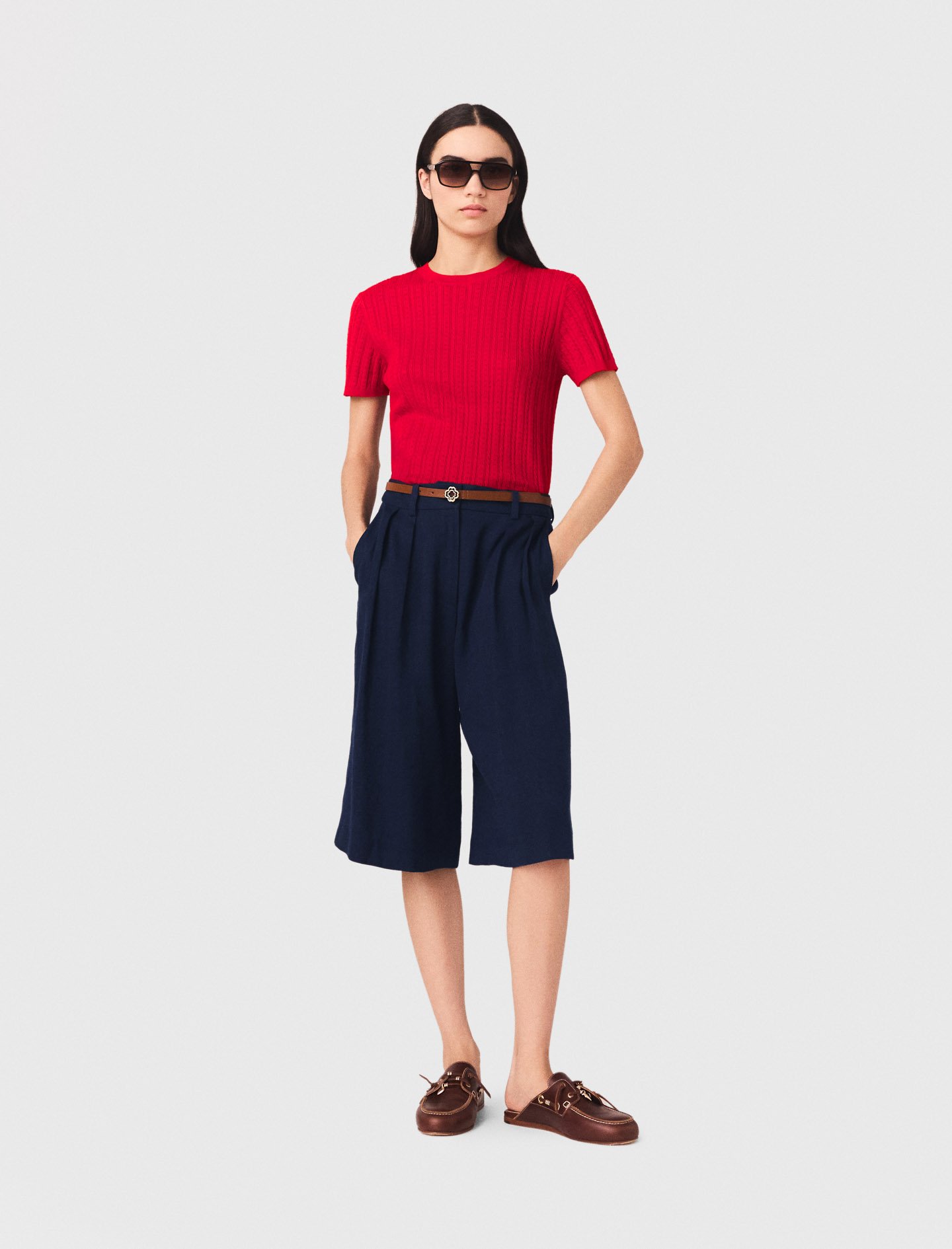 Woman's linen Linen-blend Bermuda shorts for Spring/Summer, size Extra Small, in color Navy / Blue