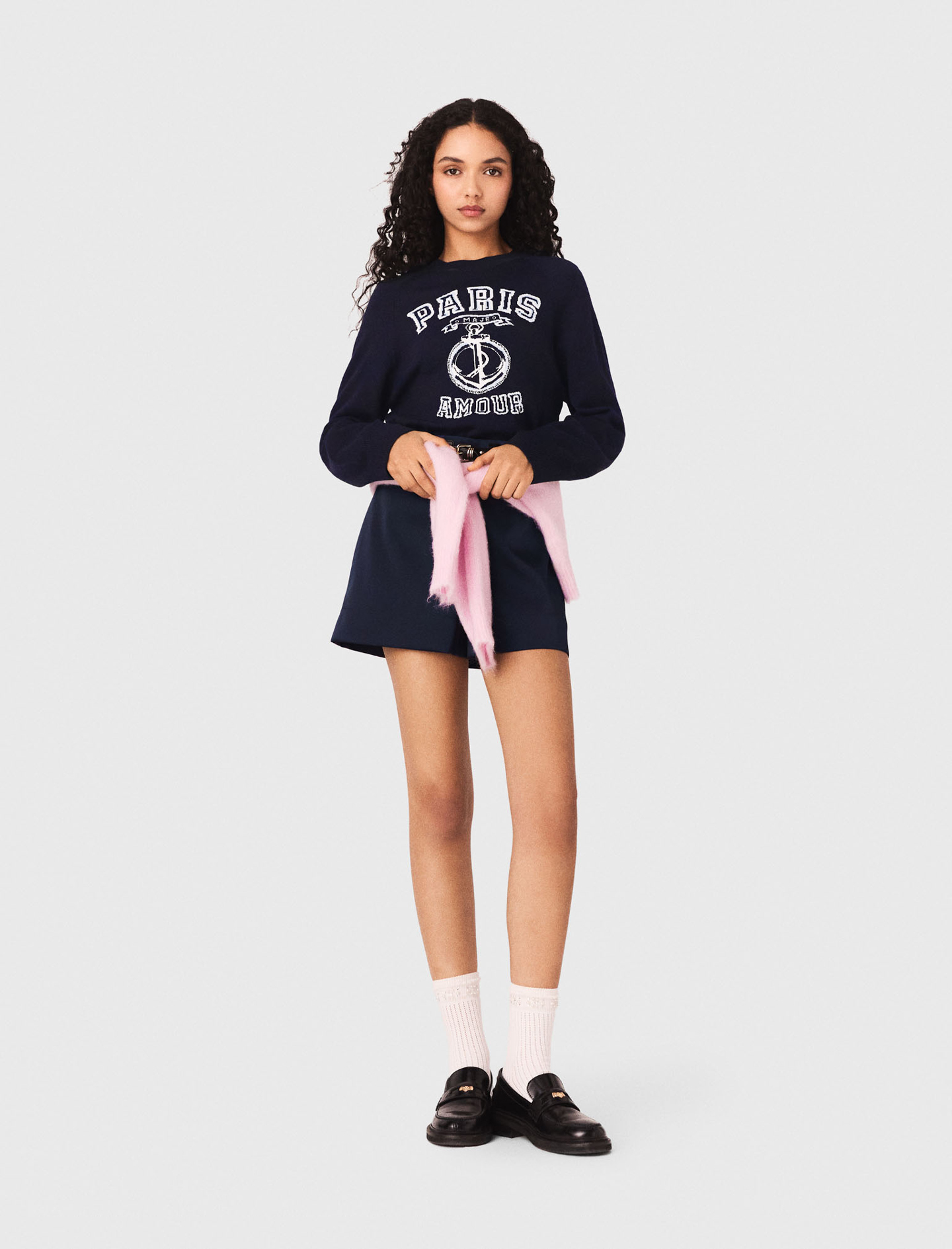 Woman's acrylic Round neck slogan sweater for Spring/Summer, size Extra Small, in color Navy / Blue