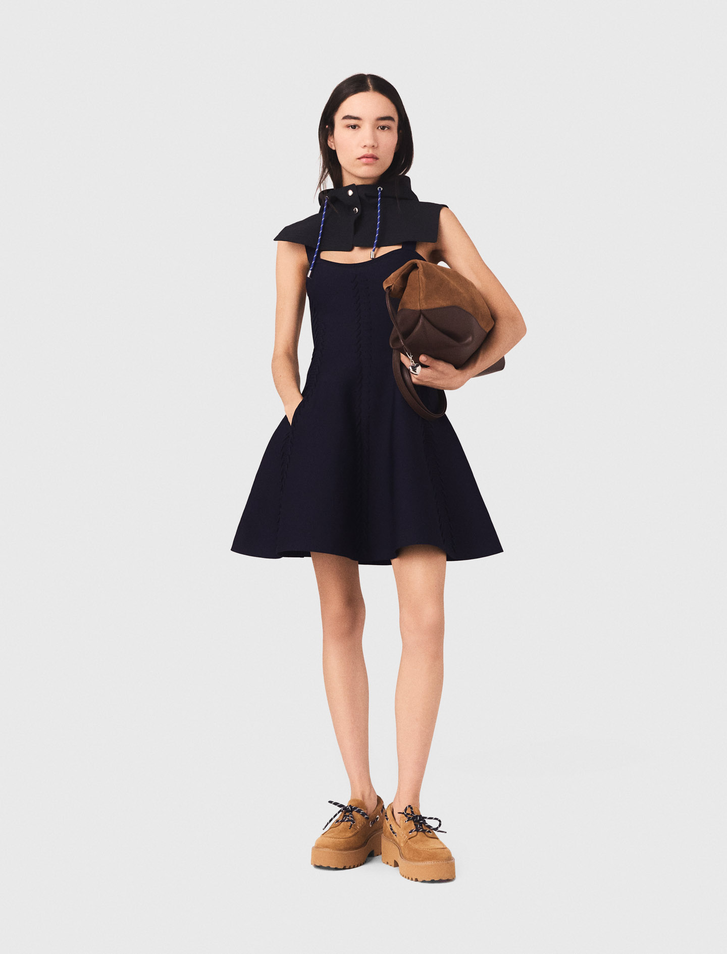 Woman's polyester Mini knitted babydoll dress for Spring/Summer, size Extra Small, in color Navy / Blue by Maje