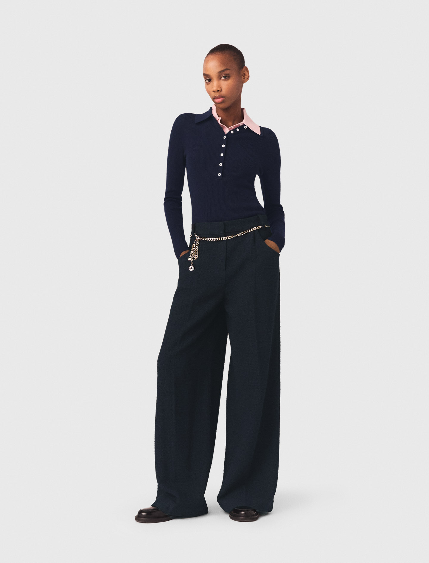 Woman's polyester Tweed trousers for Spring/Summer, size Small, in color Navy / Blue by Maje