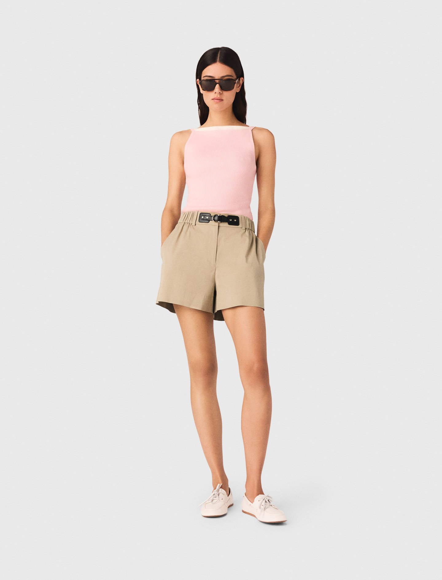 Woman's cotton High straight-neck top for Spring/Summer, size Large, in color Pink / Red