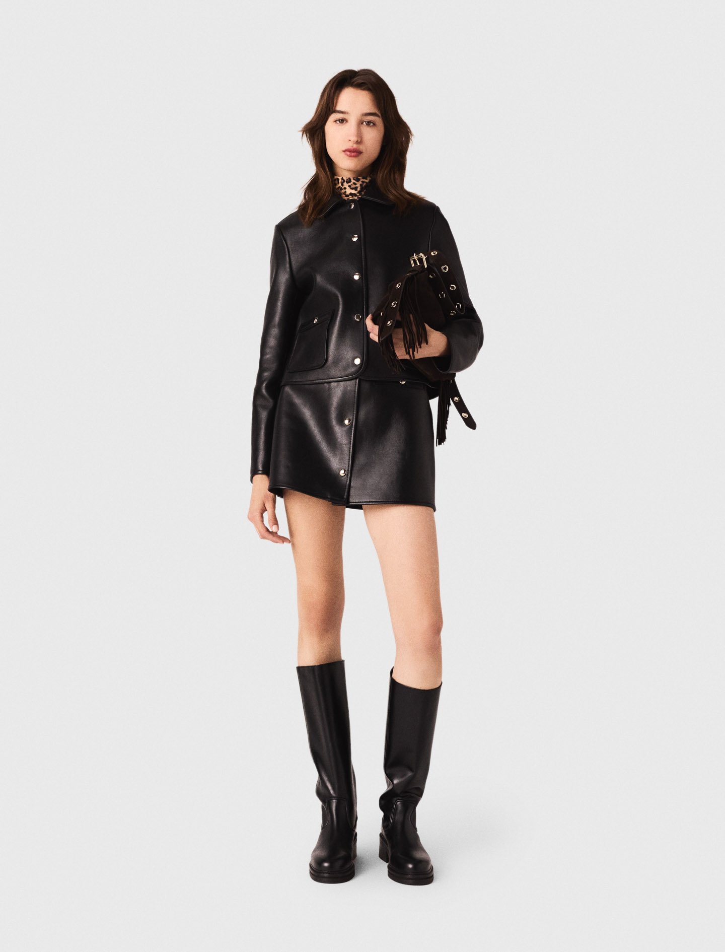 Woman's leather Cropped Leather Jacket for Fall/Winter, size Medium, in color Black / by Maje