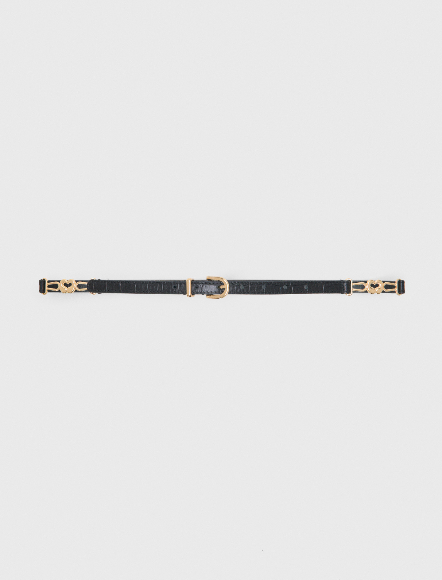 Woman's leather Slim croc-effect leather belt for Spring/Summer, size Small, in color Black /