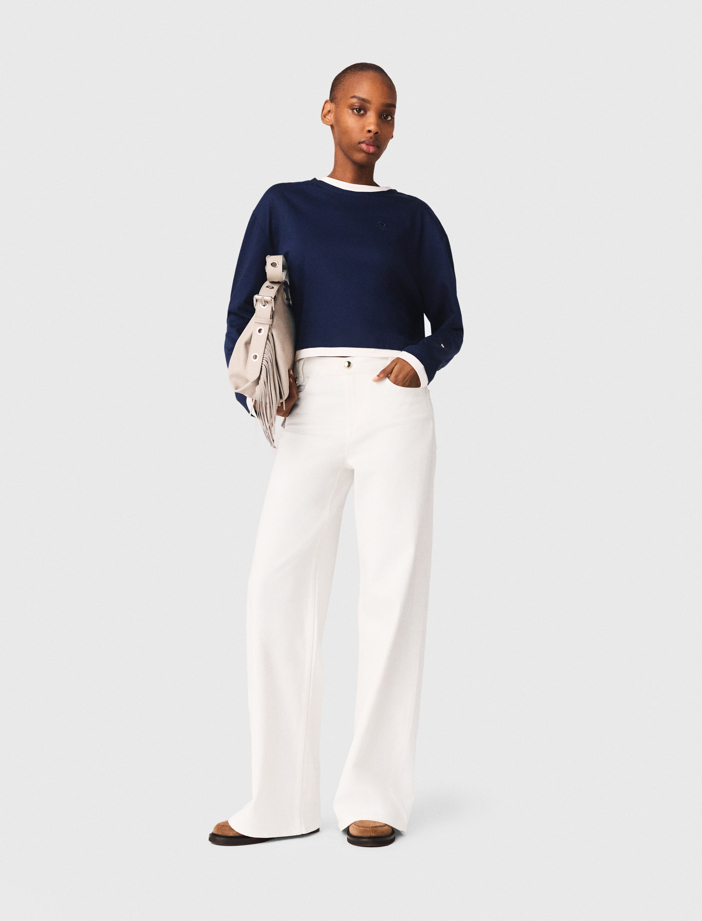 Woman's cotton Flared jeans for Spring/Summer, size Extra Extra Large, in color White /