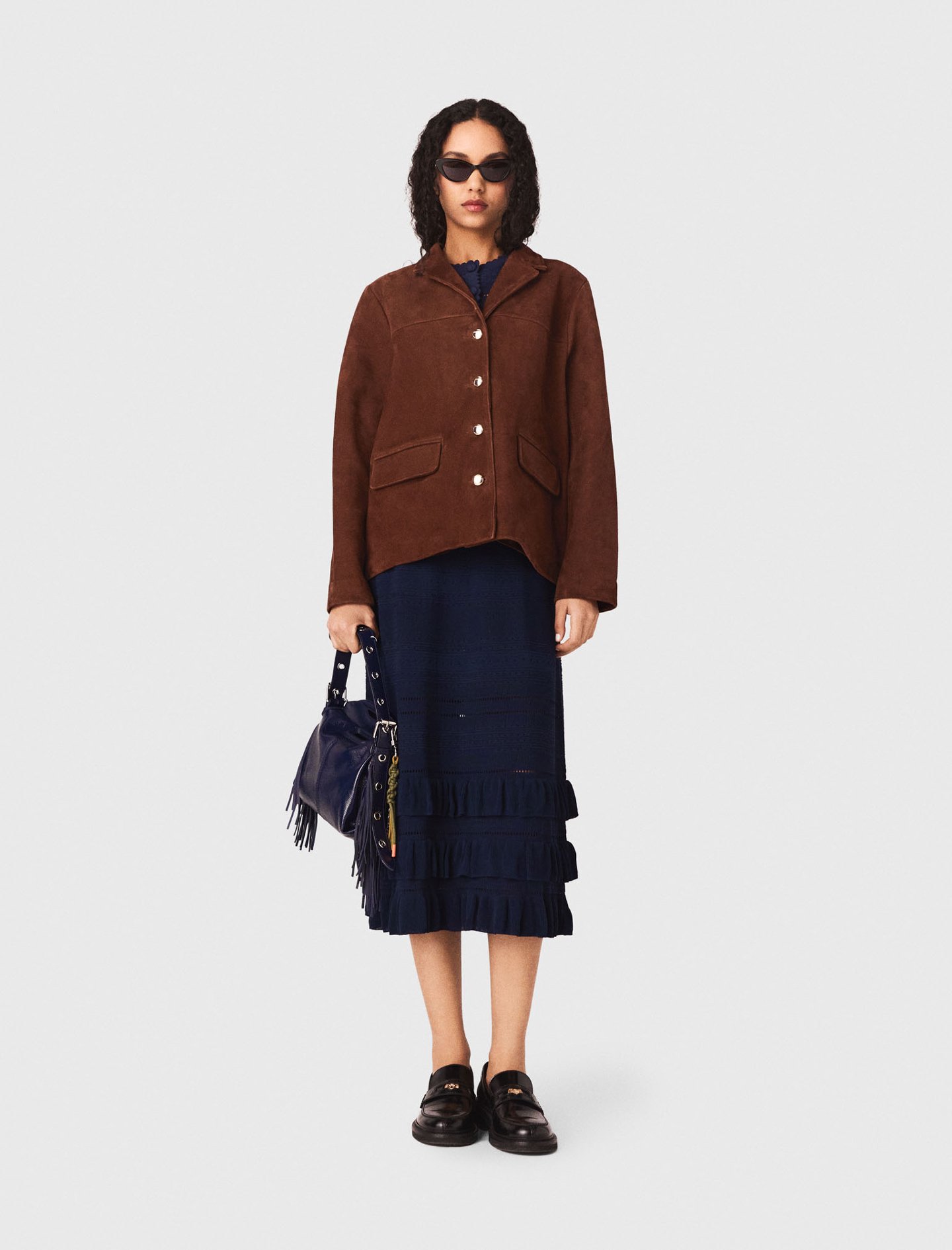 Woman's polyester Suede jacket for Spring/Summer, size Extra Small, in color Chocolate Brown /