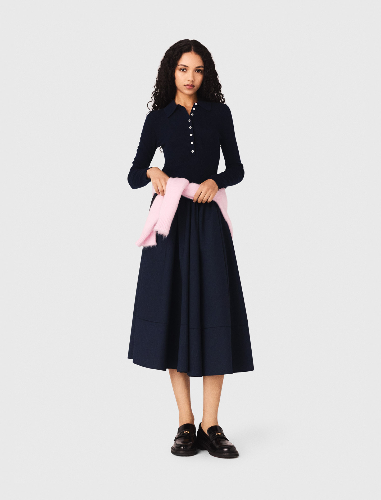 Woman's wool Polo collar ribbed sweater for Spring/Summer, size Extra Small, in color Navy / Blue