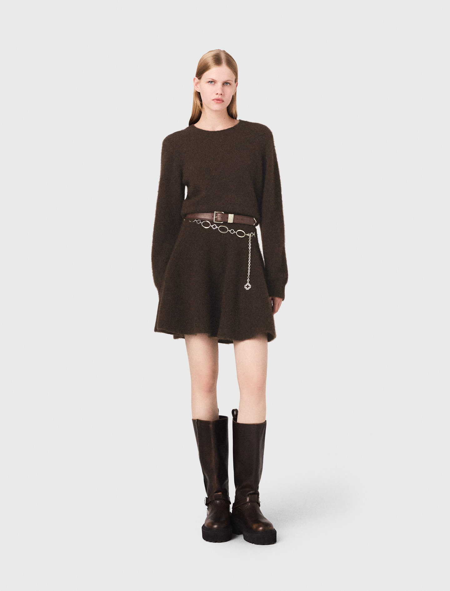 Woman's yak Mini yak blend dress for Fall/Winter, size Small, in color Dark brown /