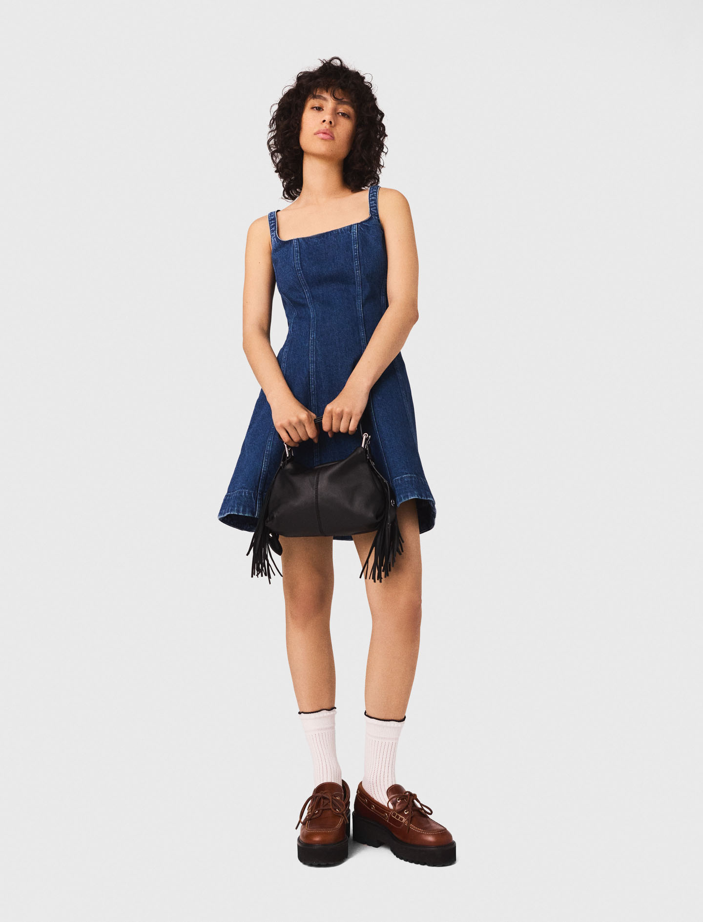 Woman's cotton Mini denim dress for Fall/Winter, size Medium, in color DENIM BLUE /