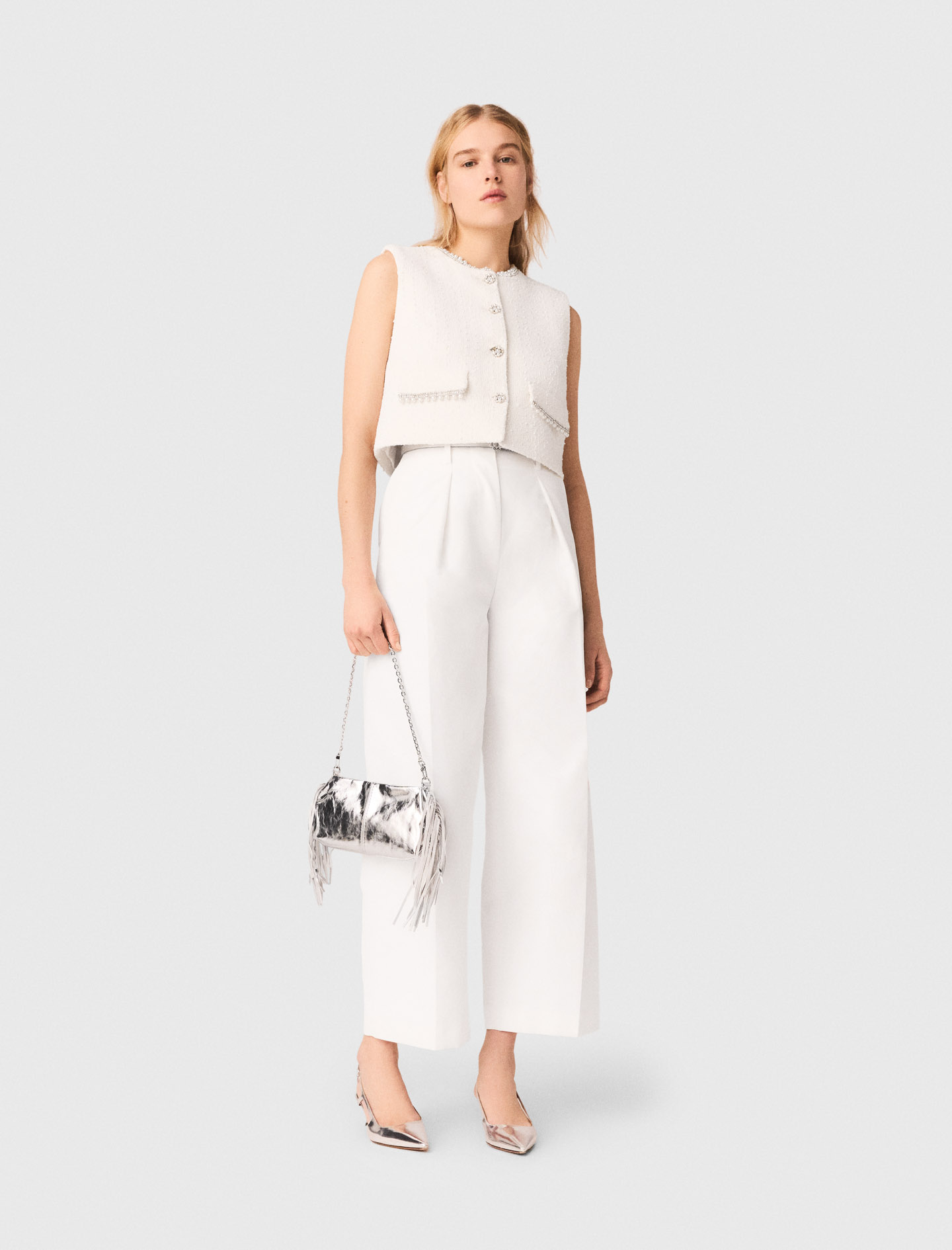 Woman's polyester Balloon suit trousers for Spring/Summer, size Extra Extra Large, in color White /