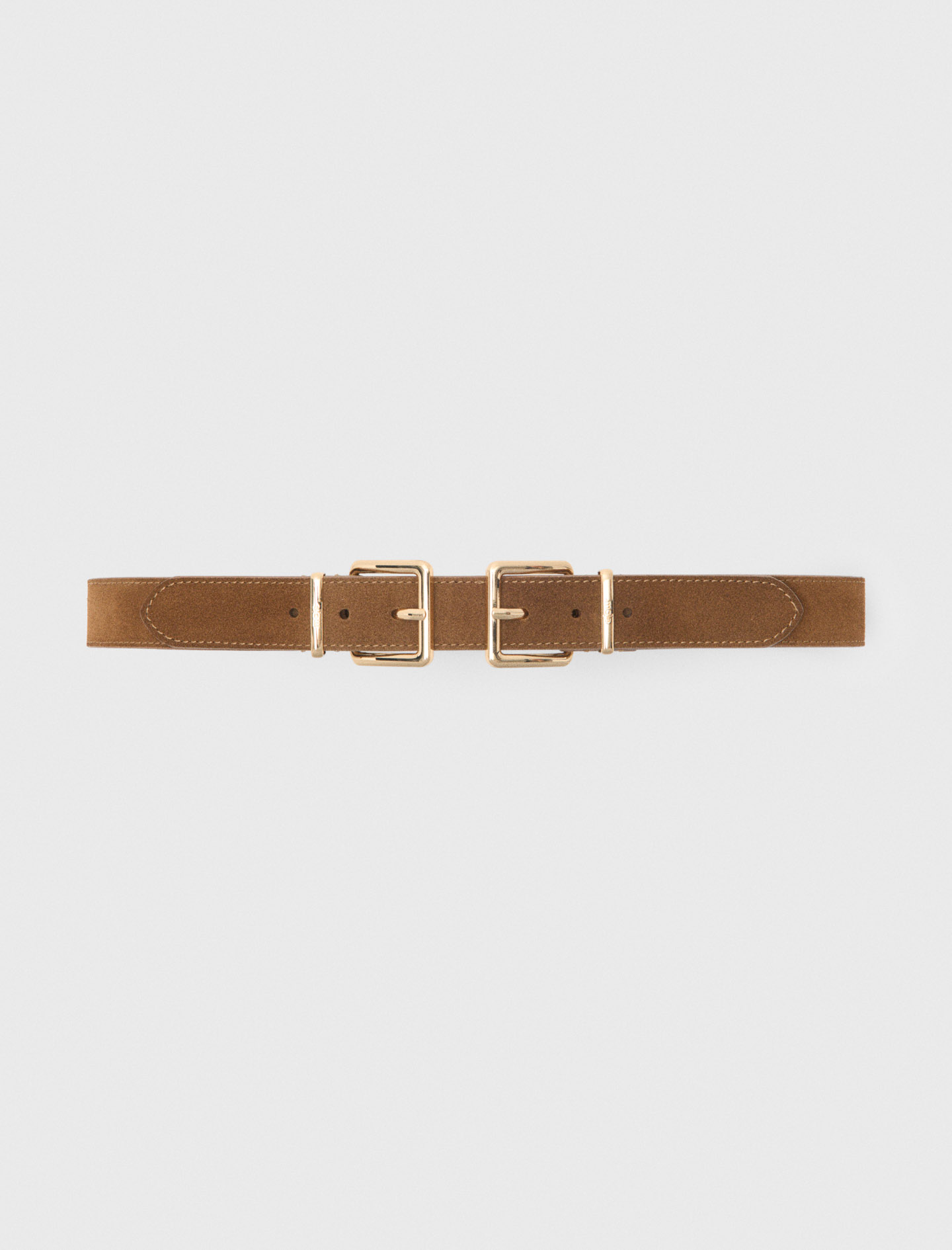 Woman's leather Double buckle suede belt for Spring/Summer, size Large, in color Camel / Brown