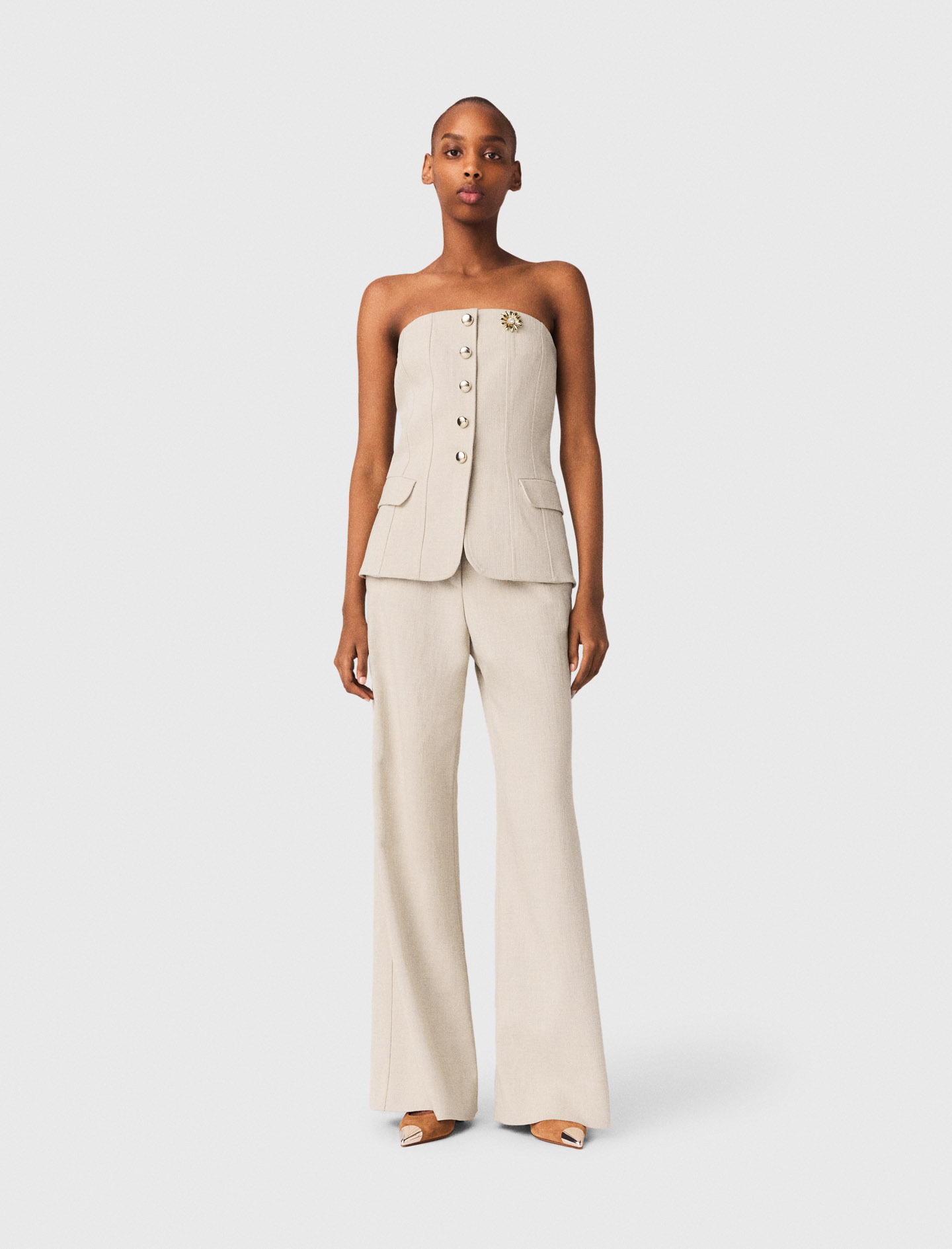 Woman's viscose Tailored bustier top for Spring/Summer, size Extra Small, in color Beige /