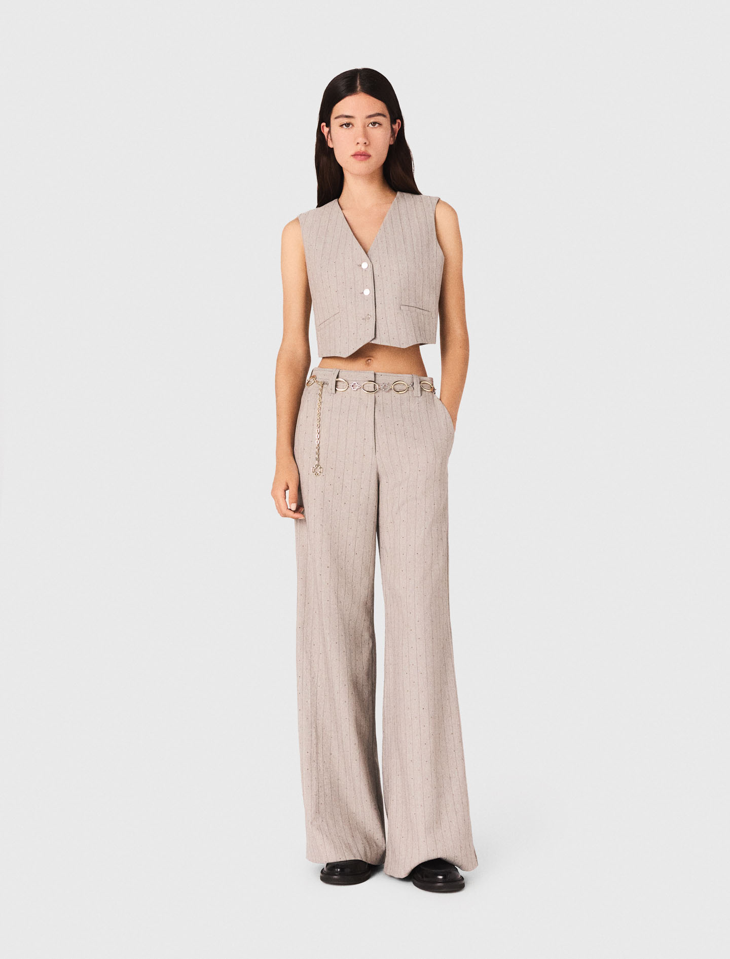 Woman's polyester Rhinestone suit trousers for Fall/Winter, size Extra Small, in color Light Grey / Grey