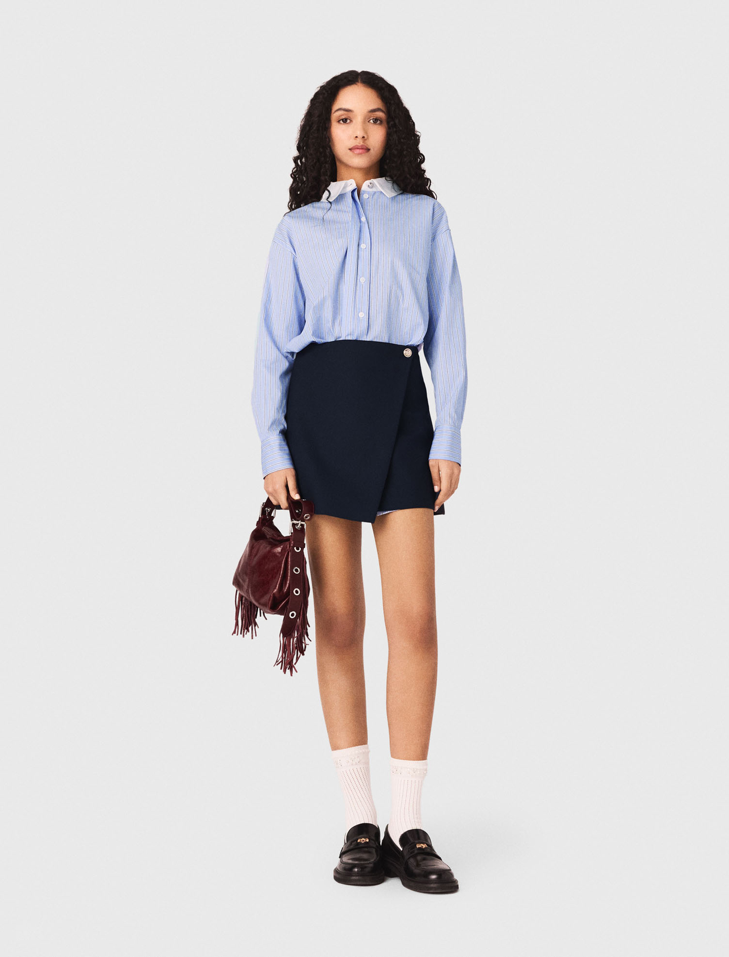 Woman's cotton 2-in-1 shirt dress for Spring/Summer, size Extra Small, in color Blue Sky / Blue by Maje