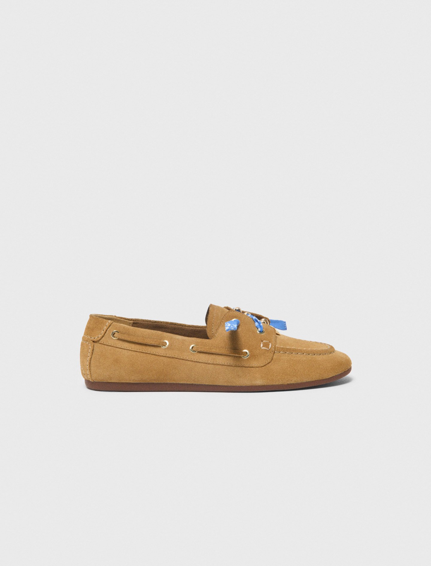 Woman's cotton Suede boat shoes for Spring/Summer, size 9.5, in color Camel / Brown