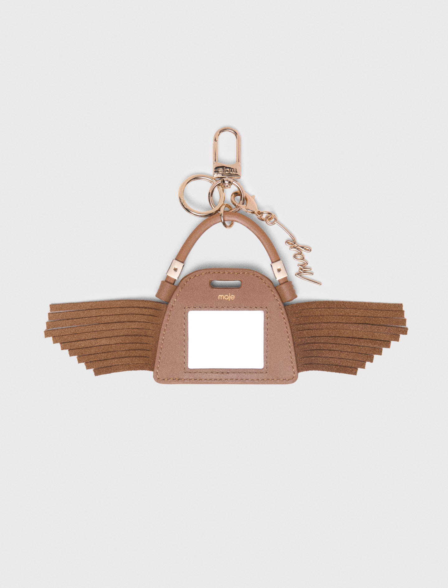 Woman's leather Miss M mini mirror bag charm for Spring/Summer, size One Size, in color Camel / Brown