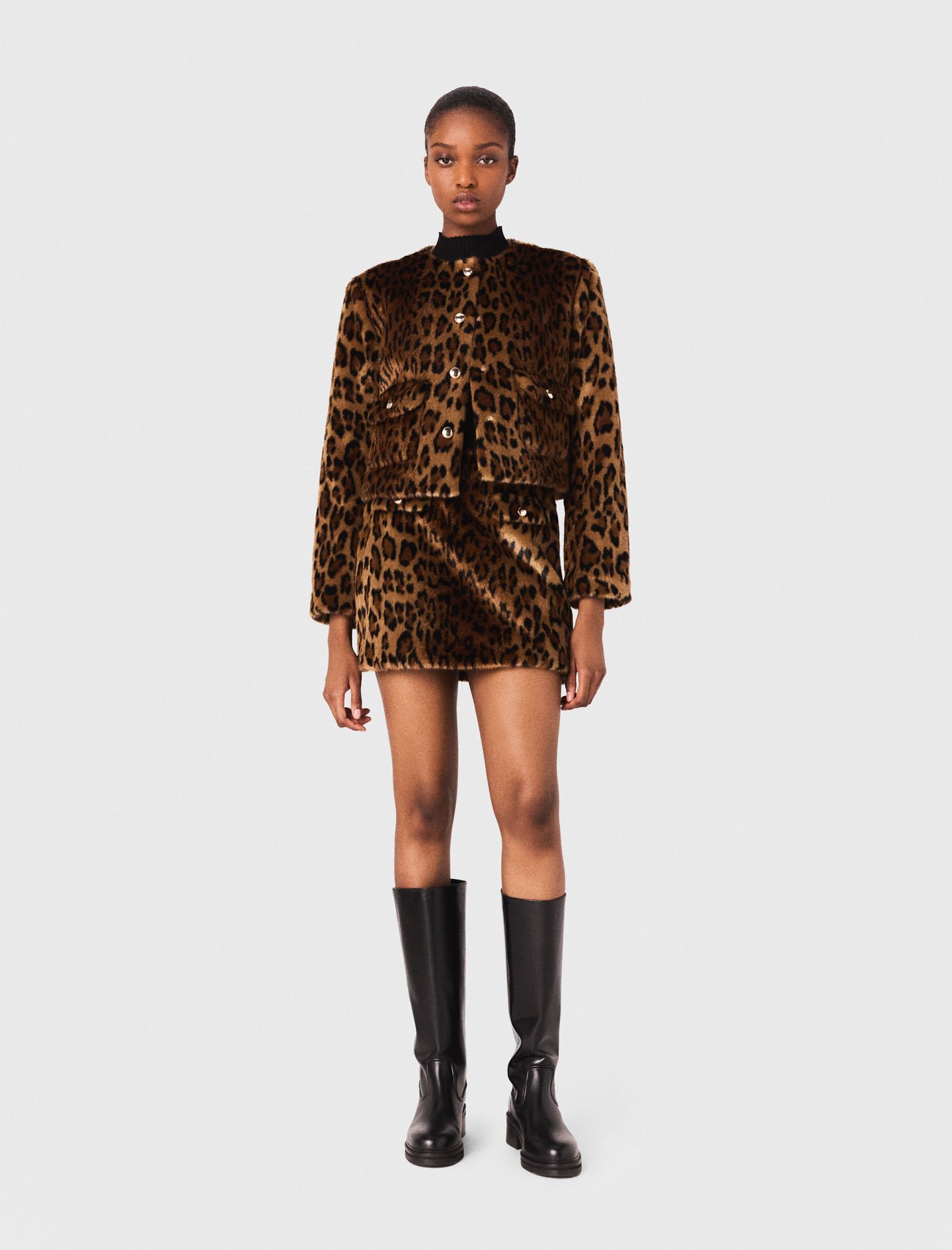 Woman's viscose Leopard faux fur jacket for Fall/Winter, size Extra Small, in color Big leopard print /
