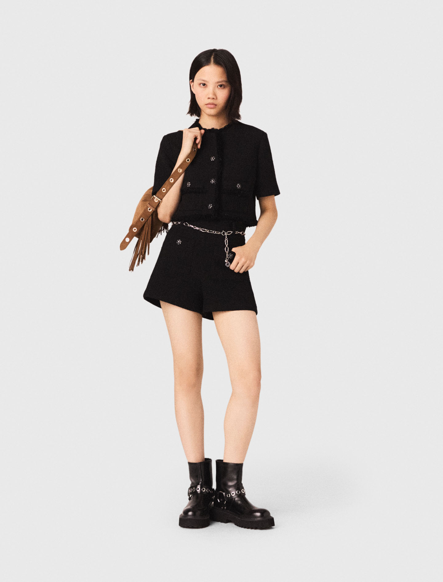 Woman's cotton Shiny tweed shorts for Spring/Summer, size Extra Small, in color Black / by Maje