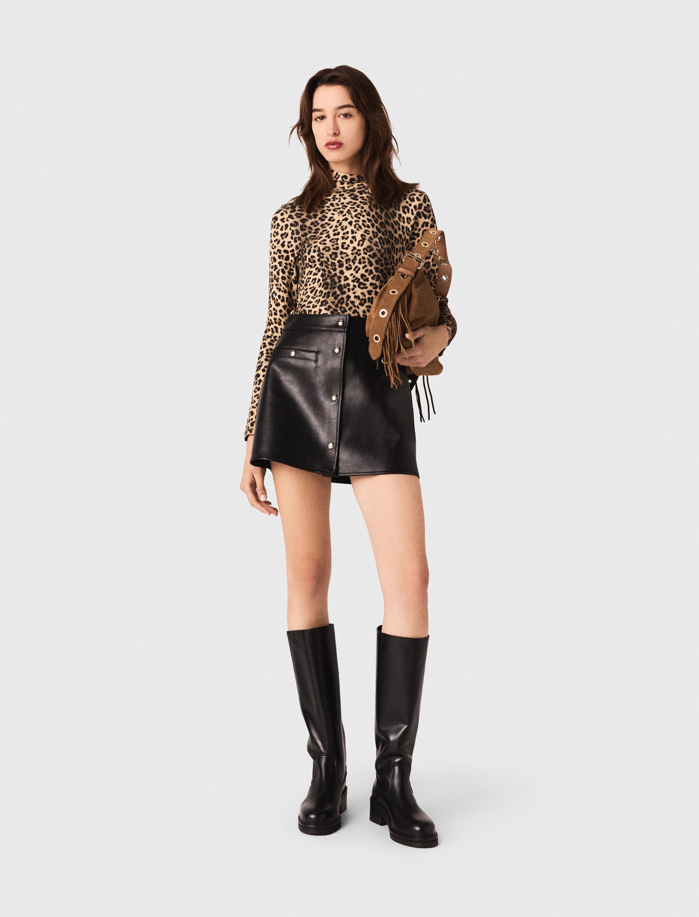 Woman's leather Short leather skirt for Fall/Winter, size Extra Small, in color Black /