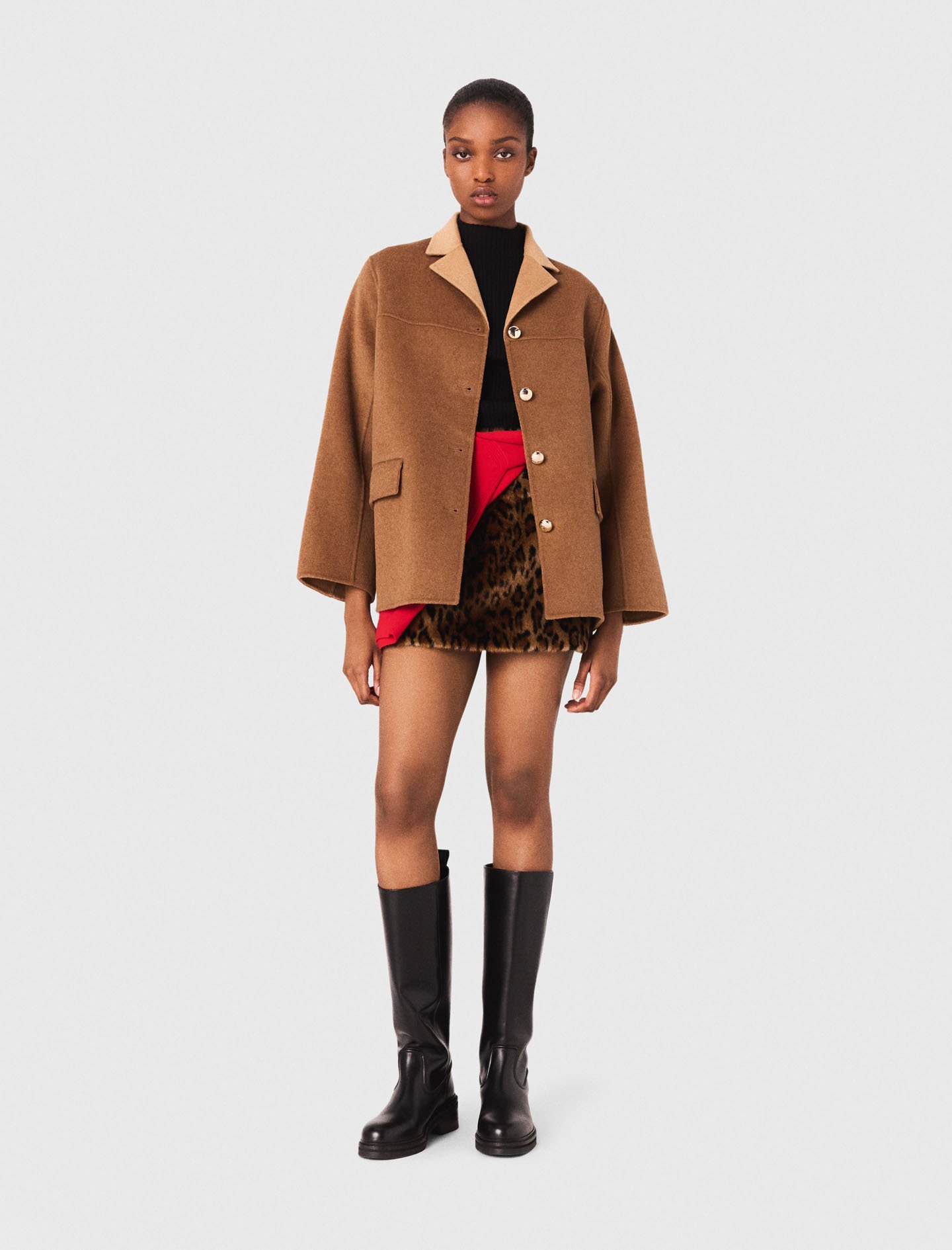 Woman's wool Double-faced mid-length coat for Fall/Winter, size Medium, in color Camel / Brown