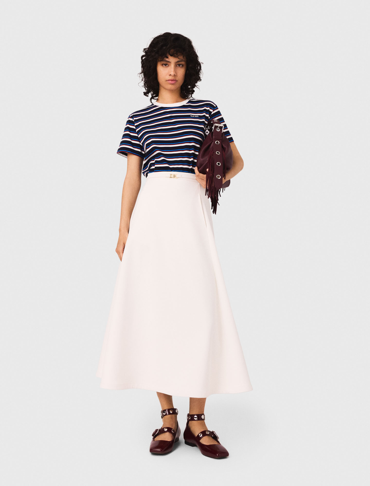 Woman's polyester Heavy crepe skirt for Fall/Winter, size Extra Extra Large, in color White /