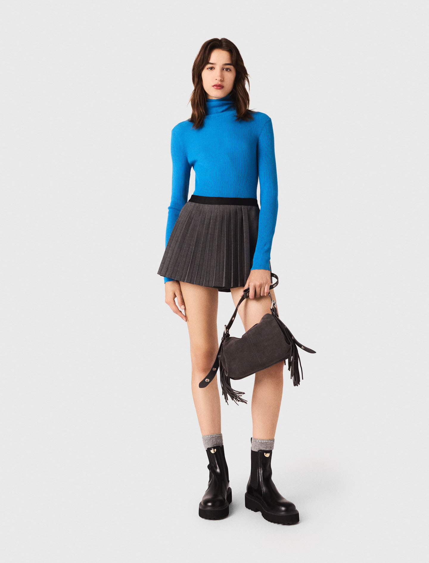 Woman's wool Second-skin sweater with a high neck for Fall/Winter, size Small, in color Turquoise /