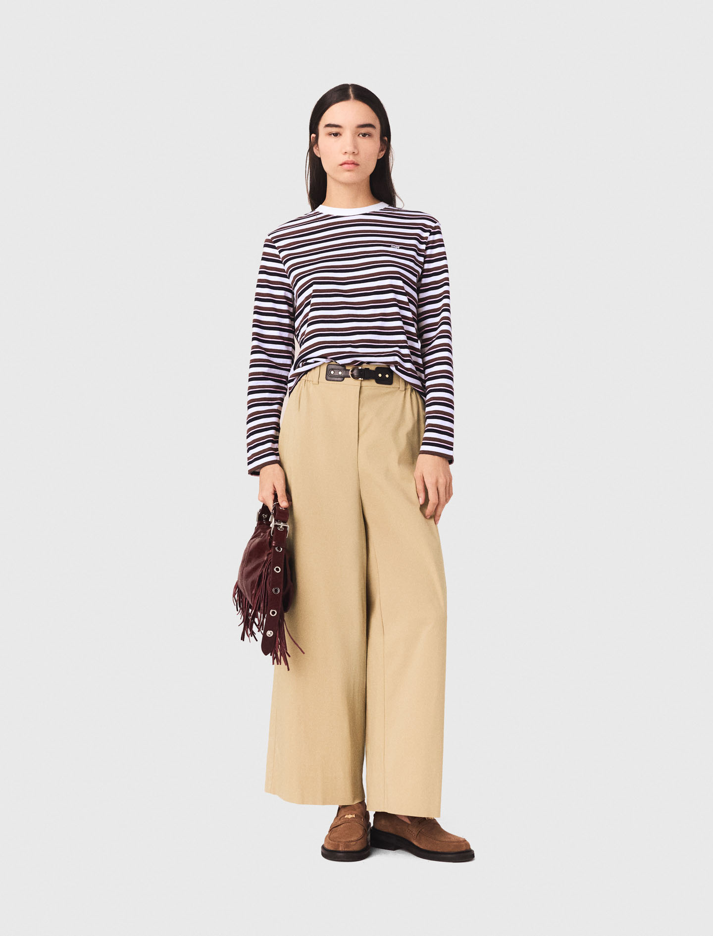 Woman's cotton Wide-leg cotton pants for Spring/Summer, size Large, in color Beige light /