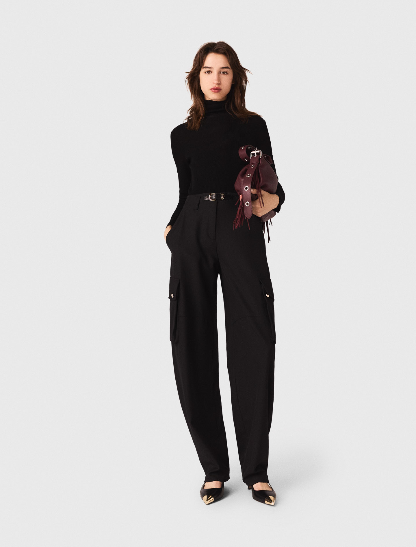 Woman's wool Second-skin sweater with a high neck for Fall/Winter, size Small, in color Black /