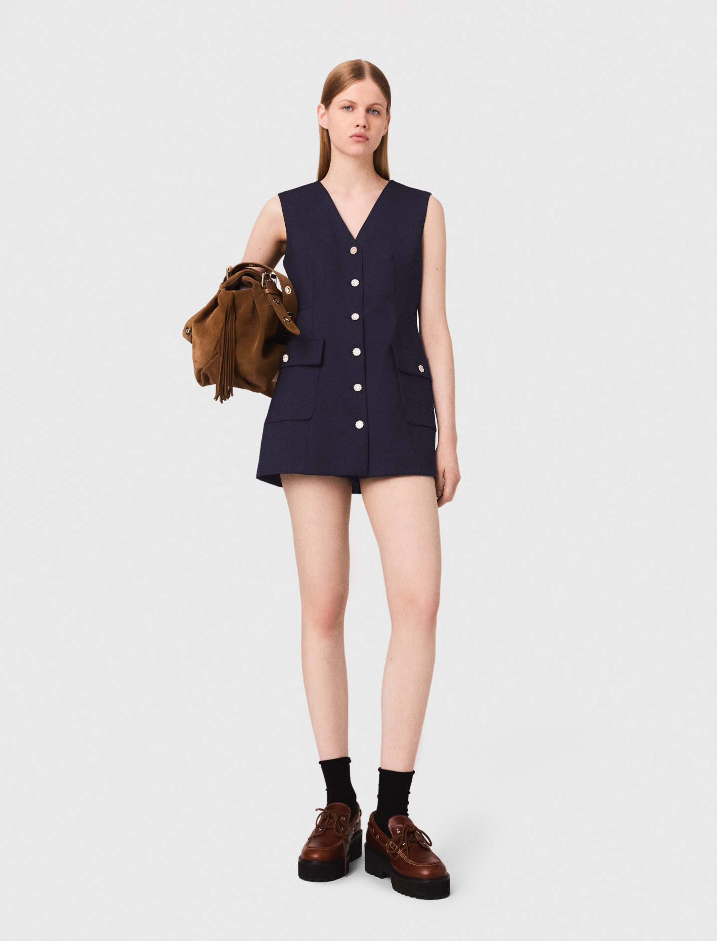 Woman's polyester Layered-effect wool-blend jumpsuit for Fall/Winter, size Medium, in color Navy / Blue