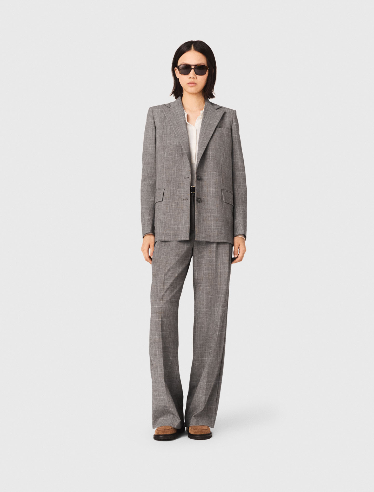 Woman's wool Checked suit jacket for Spring/Summer, size Large, in color Grey /