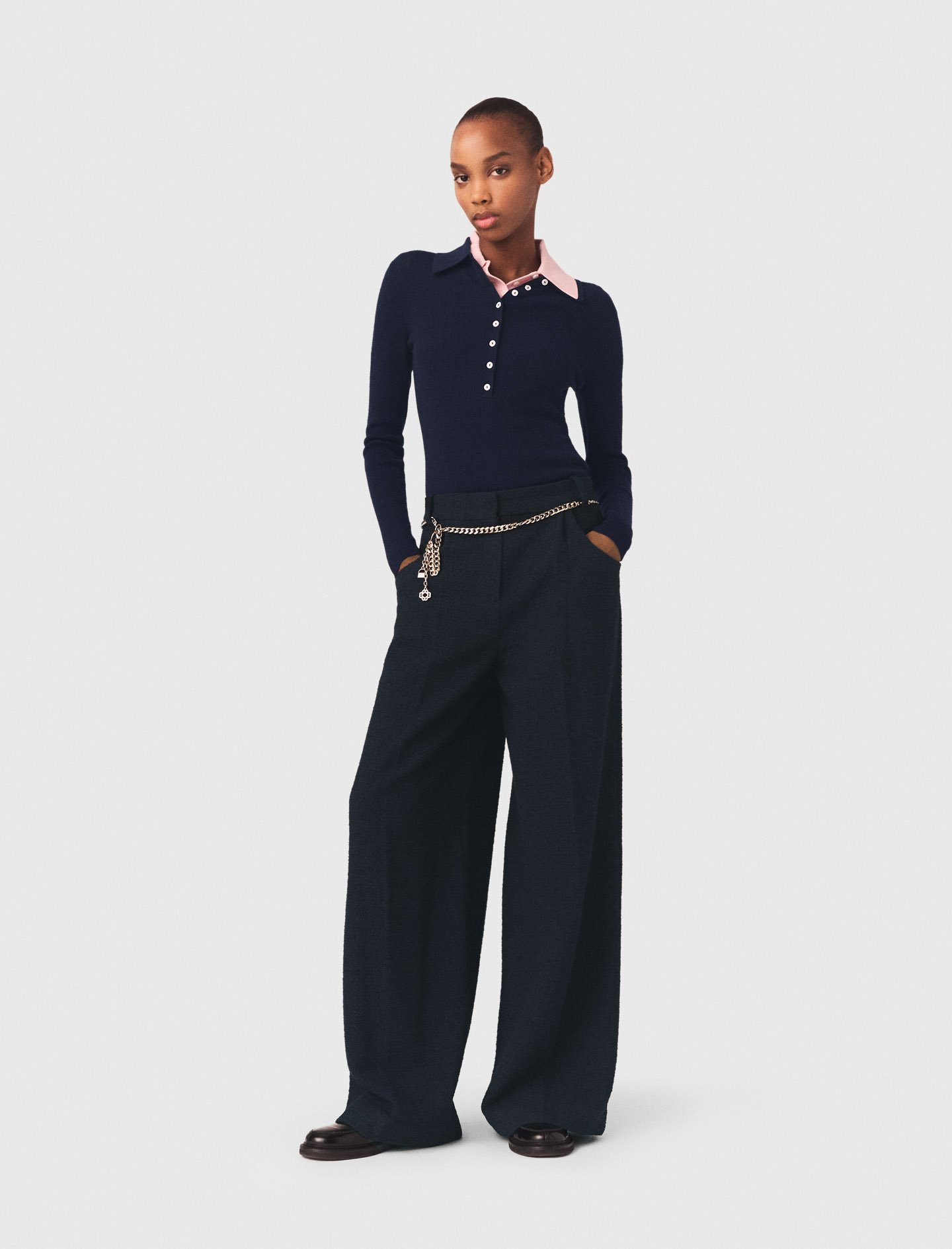 Woman's polyester Tweed trousers for Spring/Summer, size Extra Extra Large, in color Navy / Blue