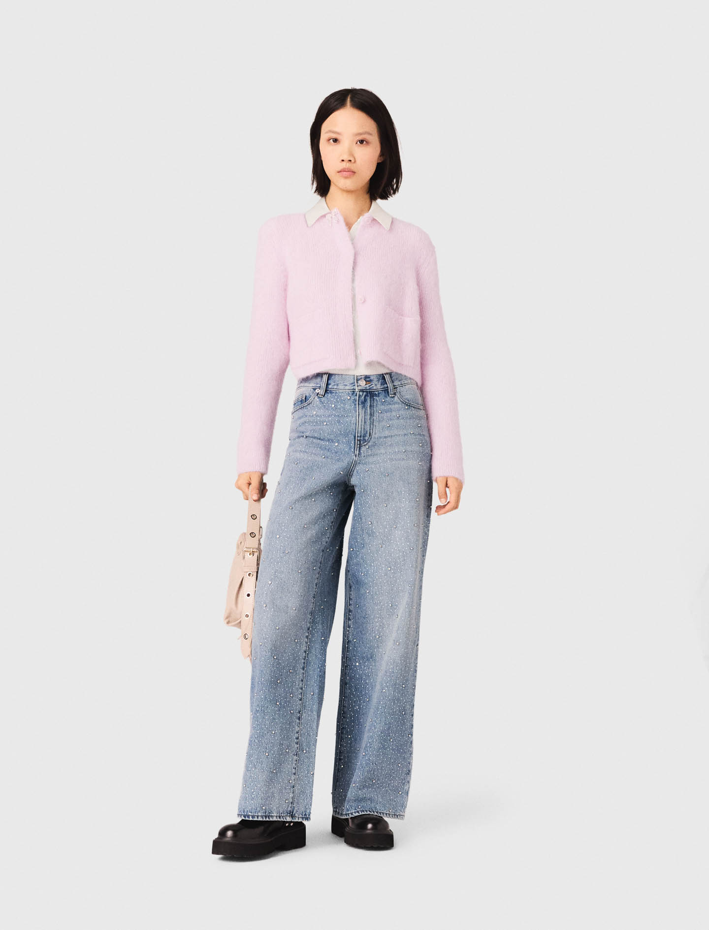 Woman's polyamide Jewelled bow cardigan for Spring/Summer, size Medium, in color Pink / Red