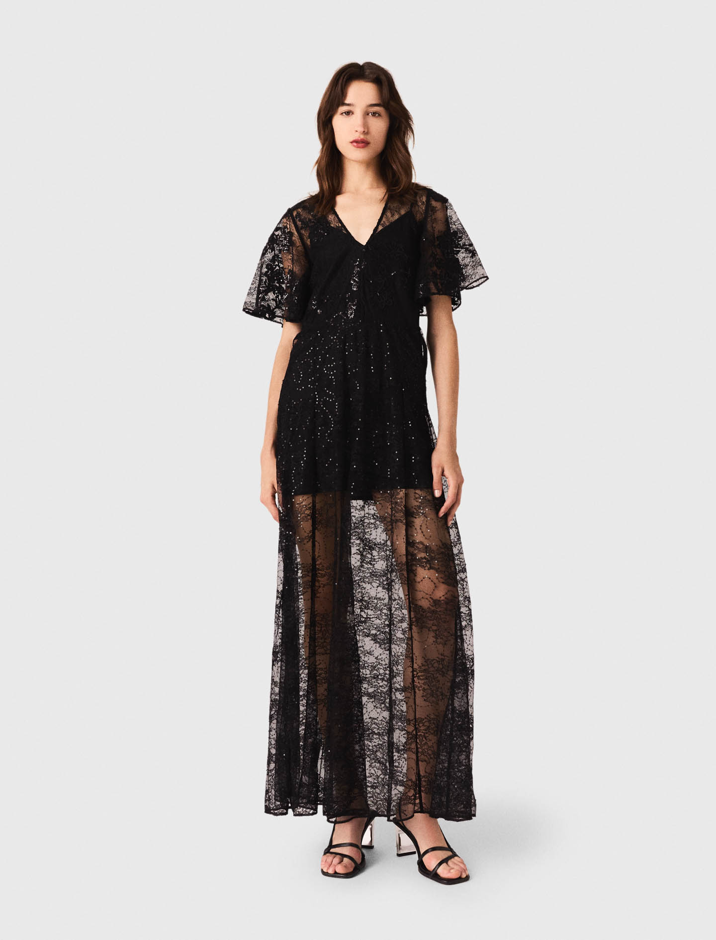 Woman's polyamide Lace maxi dress for Fall/Winter, size Large, in color Black /