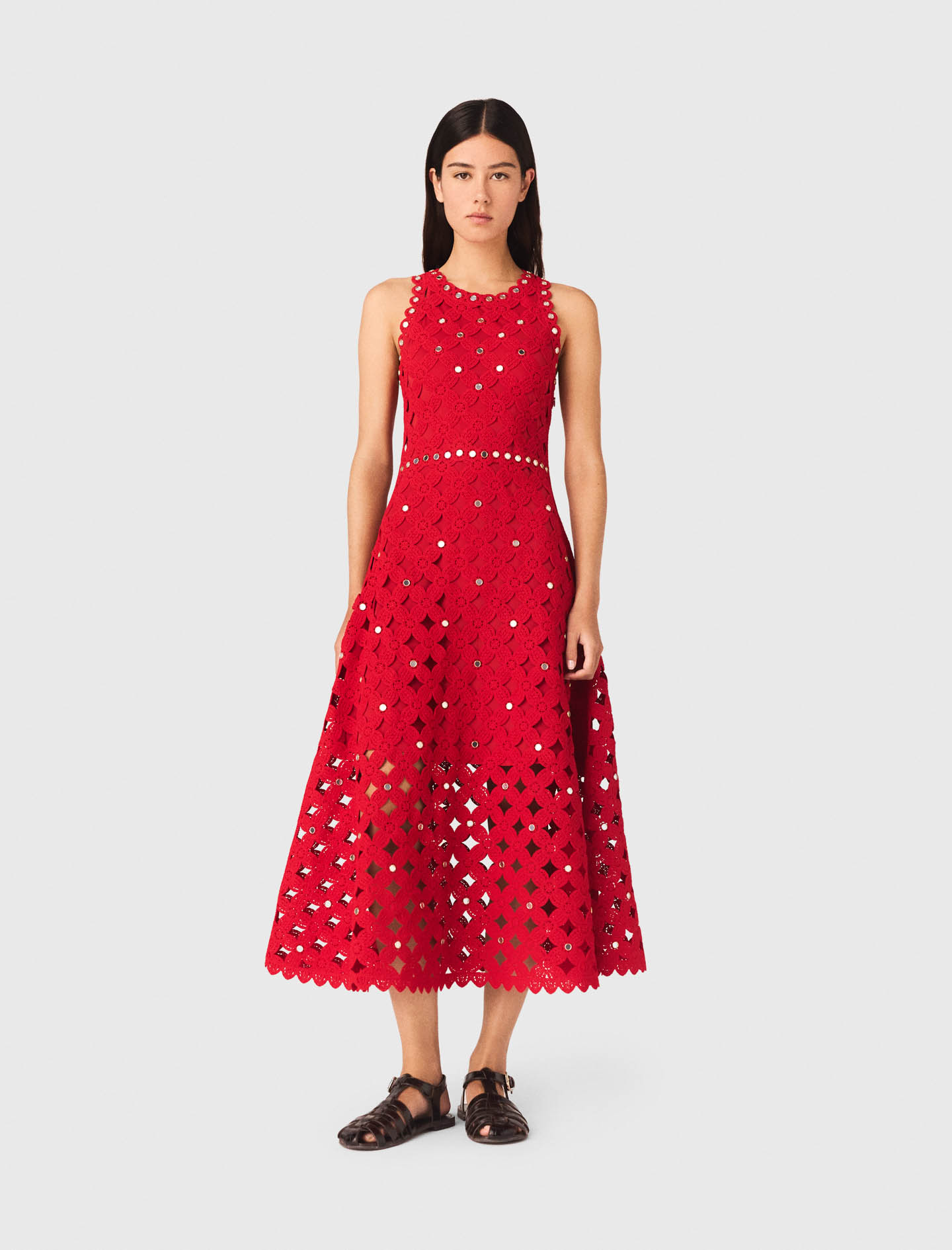 Woman's polyester Mirrored crochet dress for Spring/Summer, size Small, in color Red /