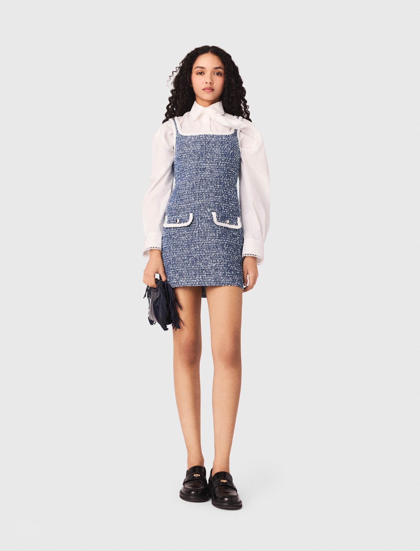Woman's cotton Short tweed dress for Spring/Summer, size Extra Small, in color Blue /