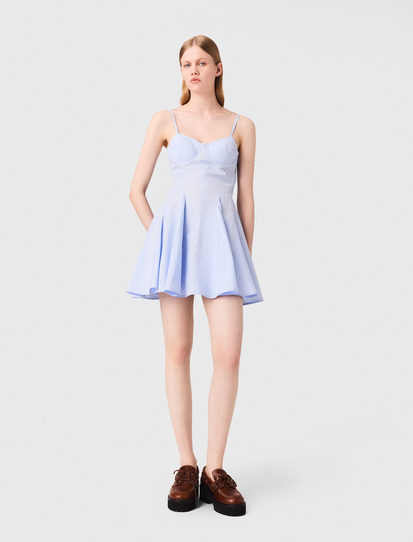 Woman's cotton Mini cotton babydoll dress for Fall/Winter, size Extra Extra Large, in color Light Blue / Blue