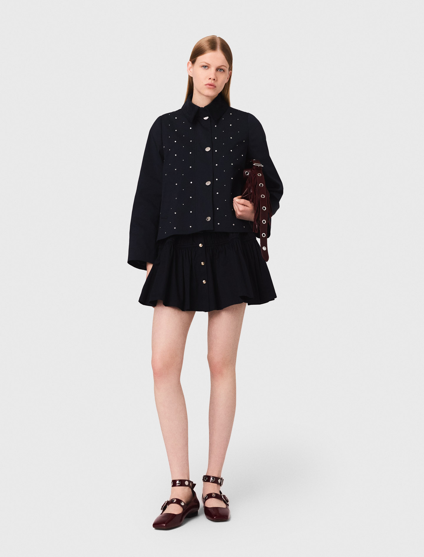 Woman's cotton Cropped velvet collar jacket for Fall/Winter, size Extra Extra Large, in color Navy / Blue