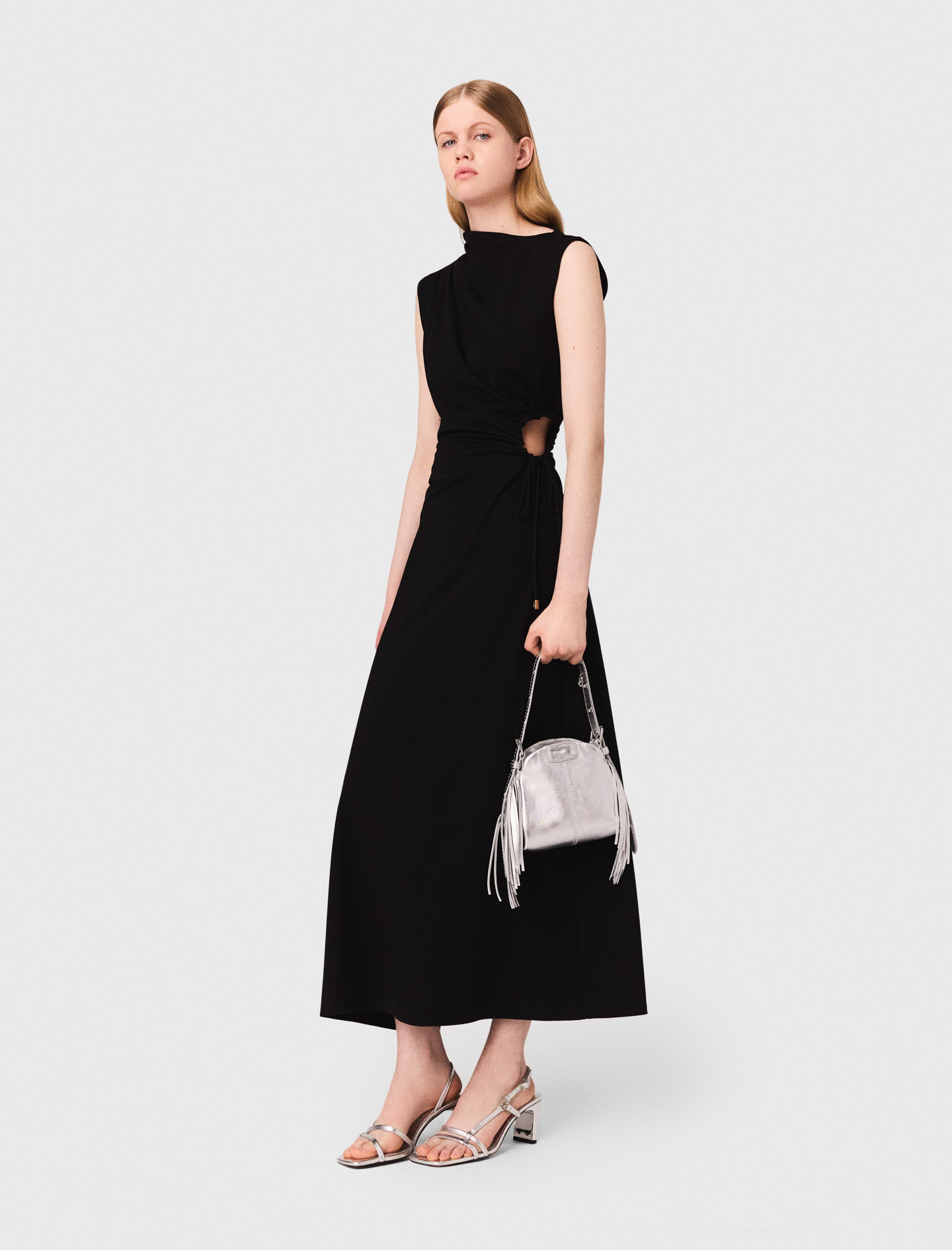 Woman's viscose Cutout waist maxi dress for Fall/Winter, size Extra Small, in color Black /