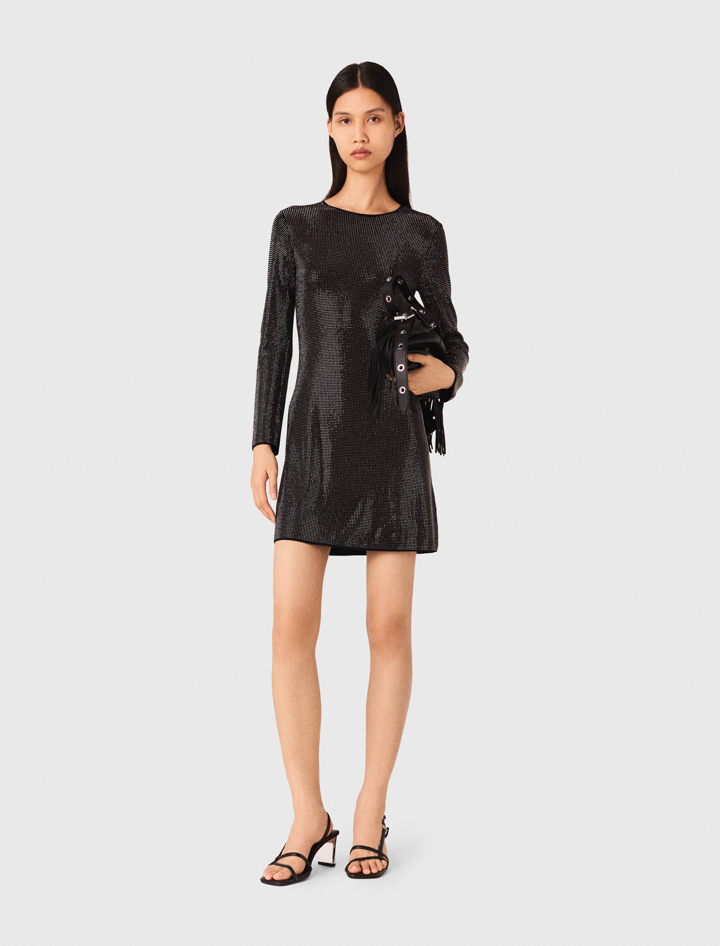 Woman's viscose Mini rhinestone knit dress for Fall/Winter, size Extra Small, in color Black /