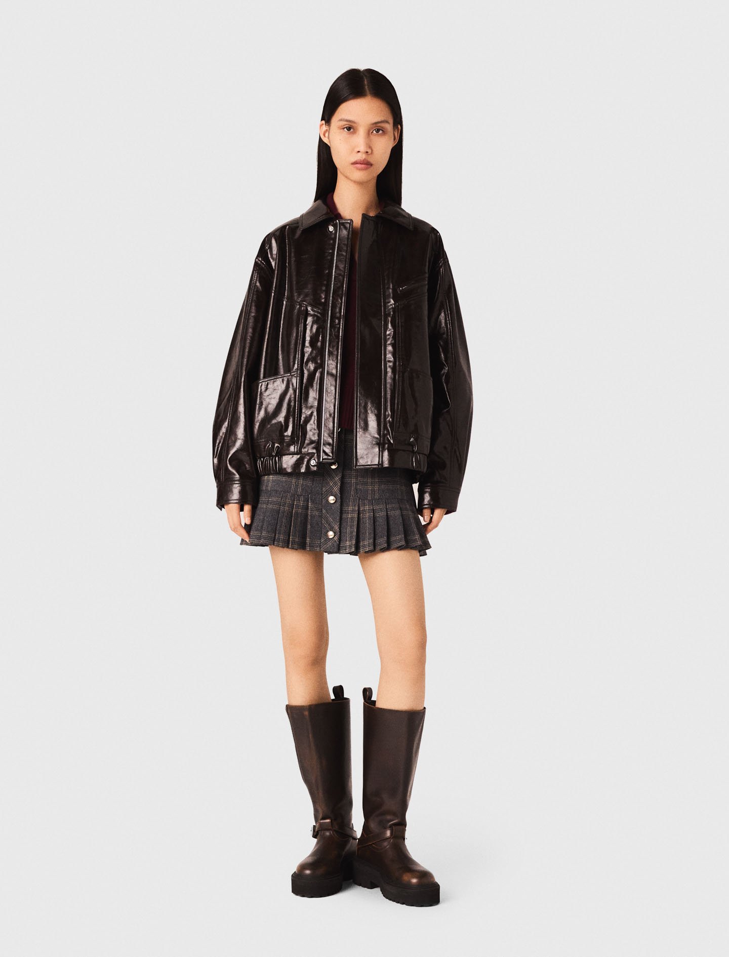 Woman's viscose Crackled faux leather jacket for Fall/Winter, size Extra Small, in color Dark brown /