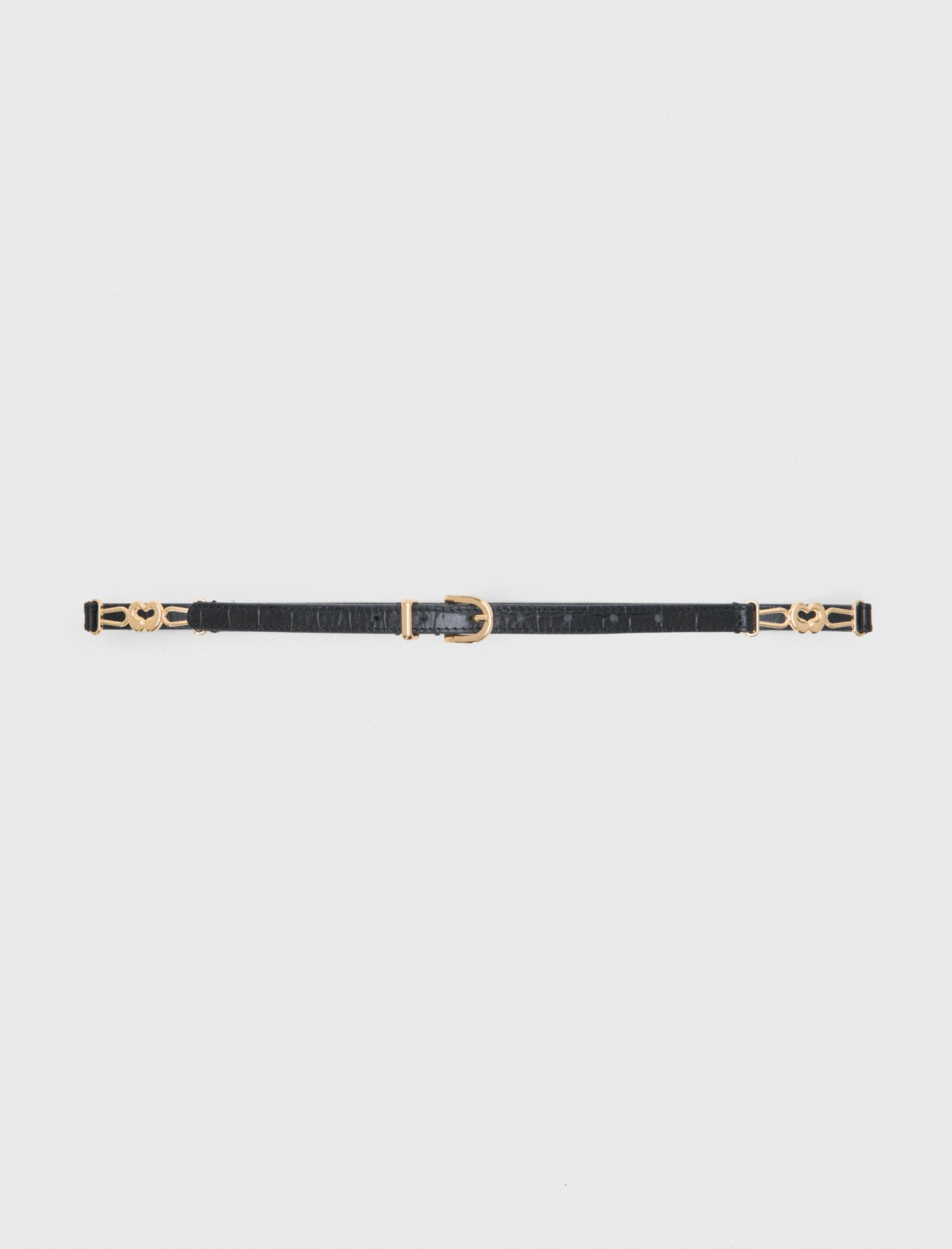 Woman's leather Slim croc-effect leather belt for Spring/Summer, size Large, in color Black /