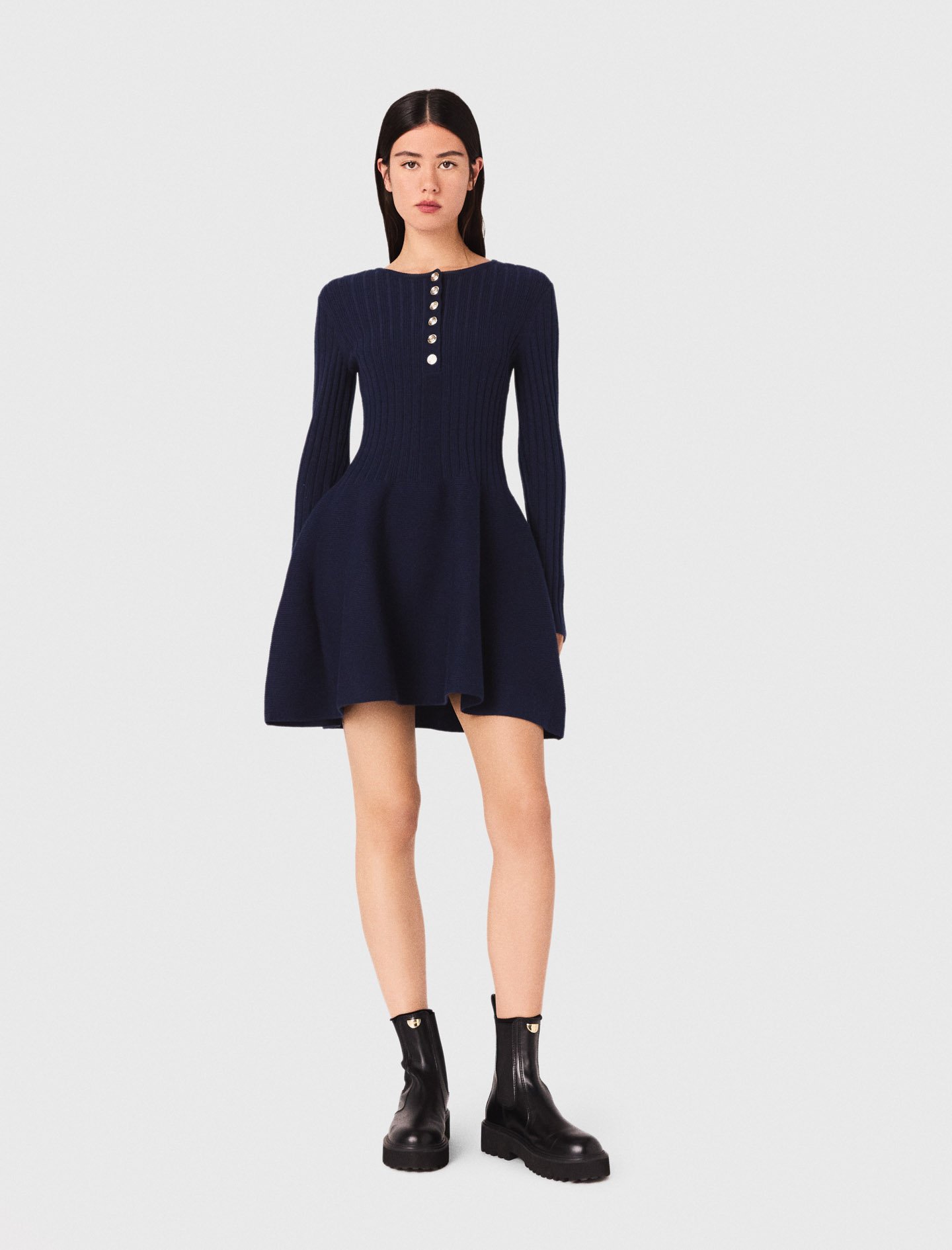 Woman's polyester Mini knit dress with flared skirt for Fall/Winter, size Extra Small, in color Navy / Blue