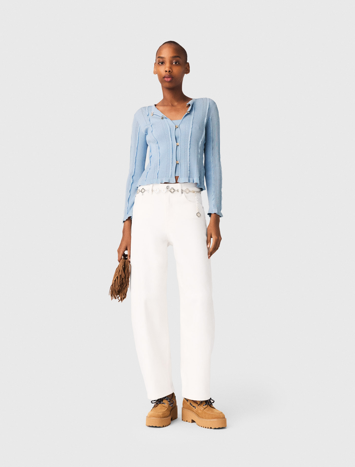Woman's viscose 2-in-1 cardigan for Spring/Summer, size Small, in color Blue Sky / Blue