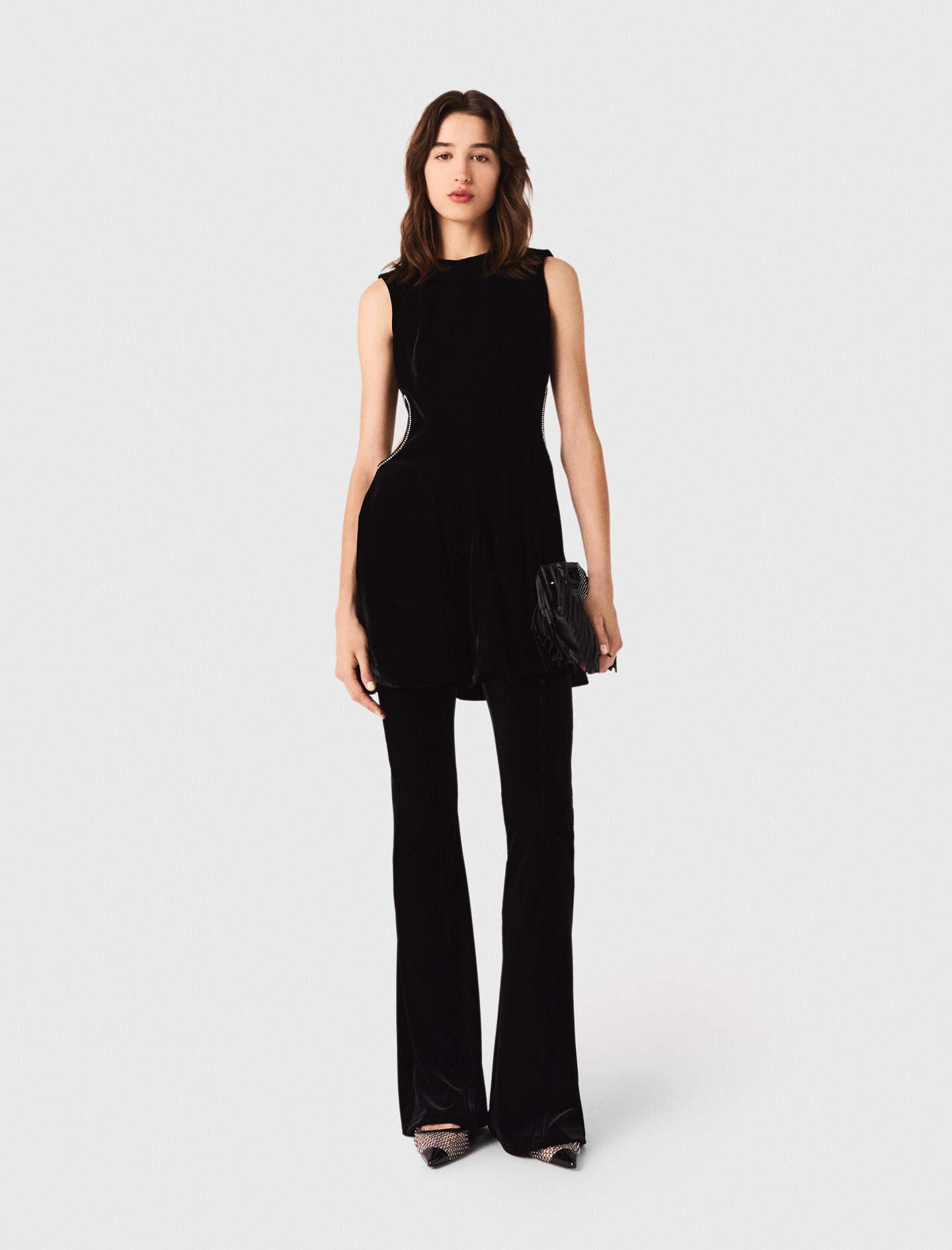 Woman's polyester Mini velvet dress for Fall/Winter, size Large, in color Black / by Maje