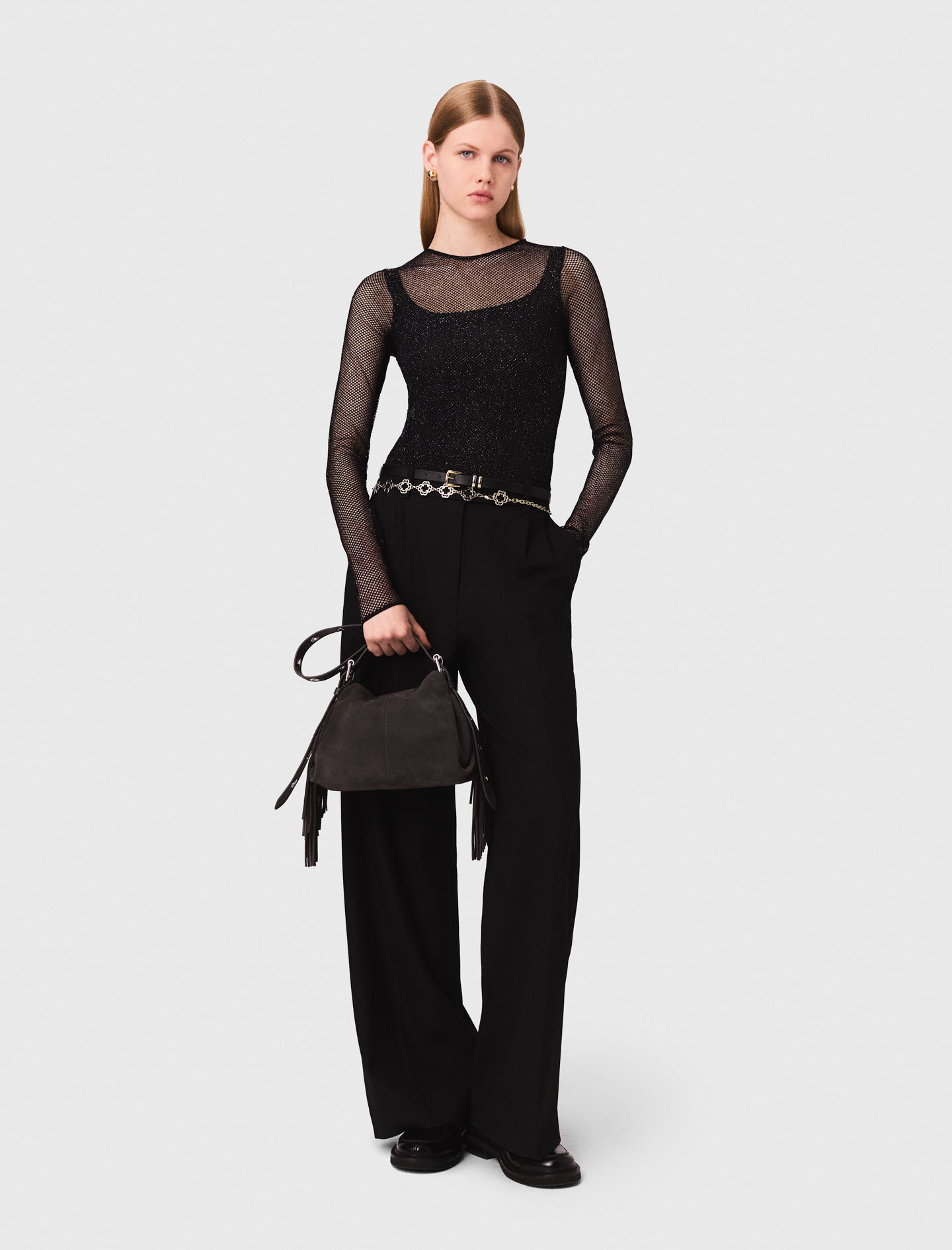 Woman's polyester Jersey diamanté top for Fall/Winter, size Small, in color Black /
