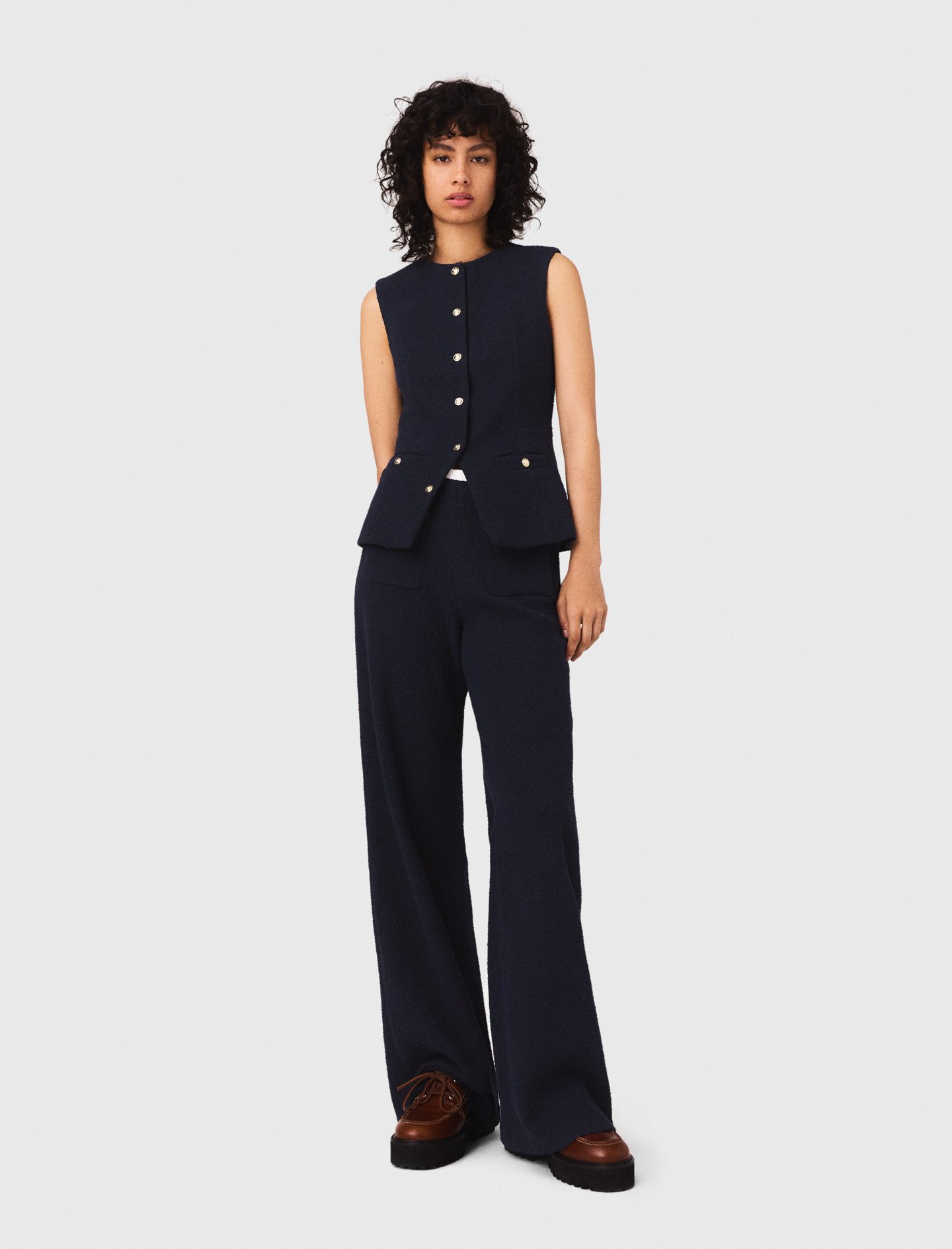 Woman's cotton Straight-leg tweed trousers for Fall/Winter, size Extra Small, in color Navy / Blue