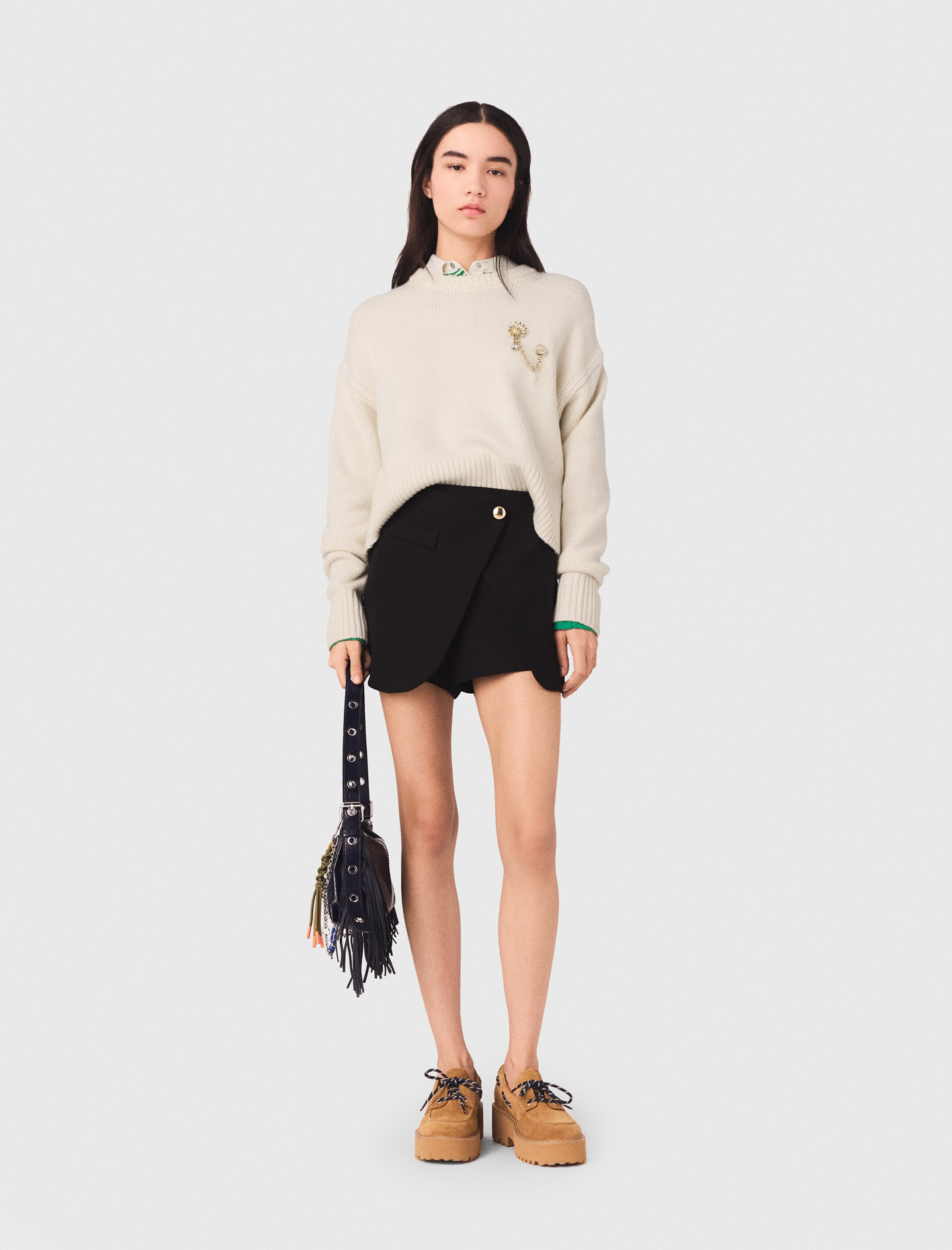 Woman's polyester Layered-effect suit shorts for Fall/Winter, size Extra Extra Large, in color Black / by Maje