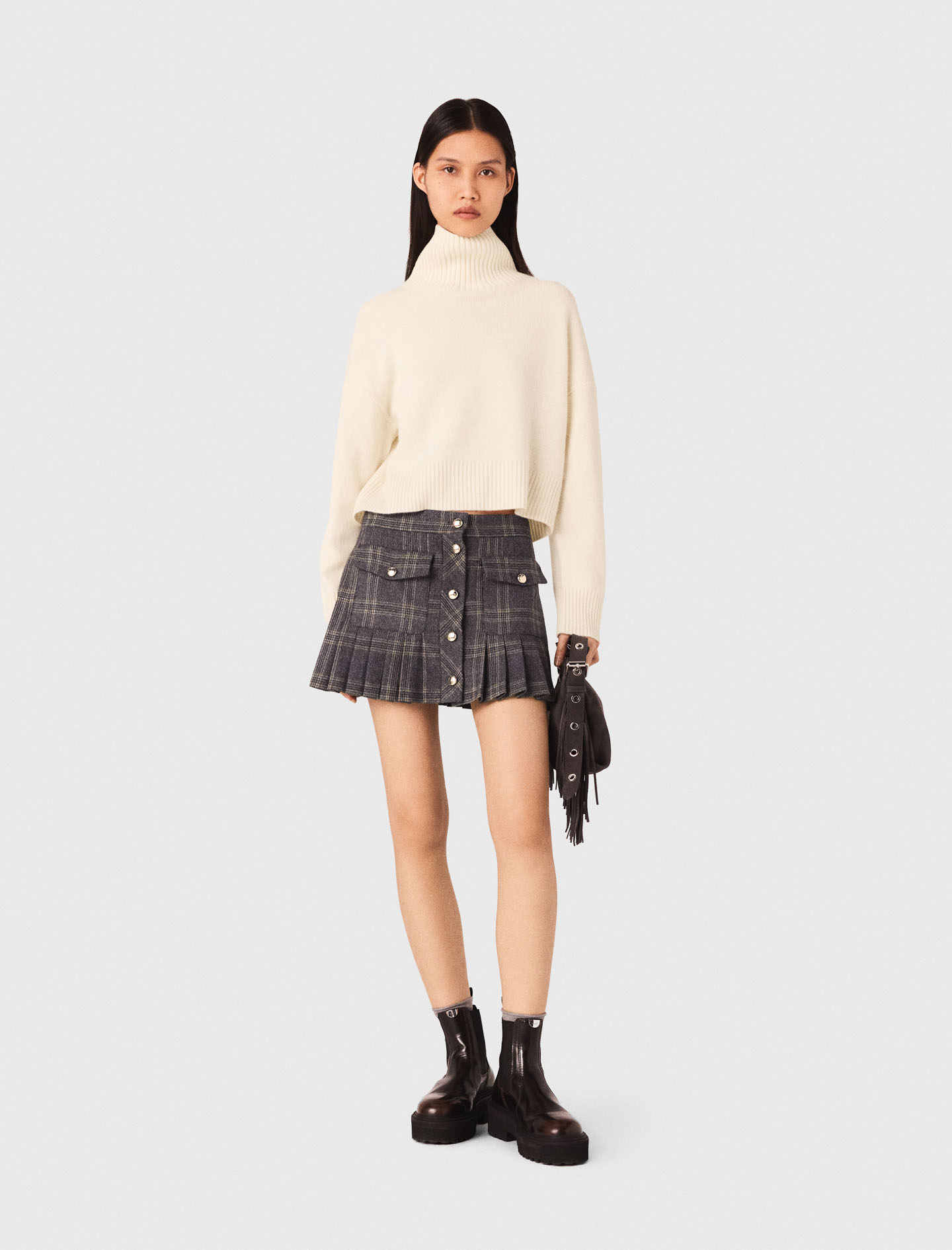 Woman's cashmere High-neck cashmere sweater for Fall/Winter, size Small, in color Ecru / Beige