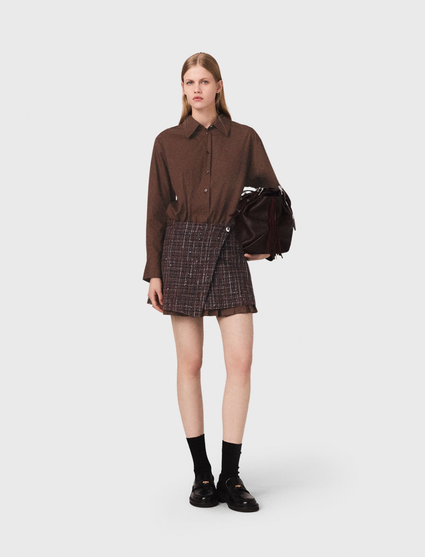 Woman's cotton 2-in-1 mini dress for Fall/Winter, size Extra Extra Large, in color Brown /