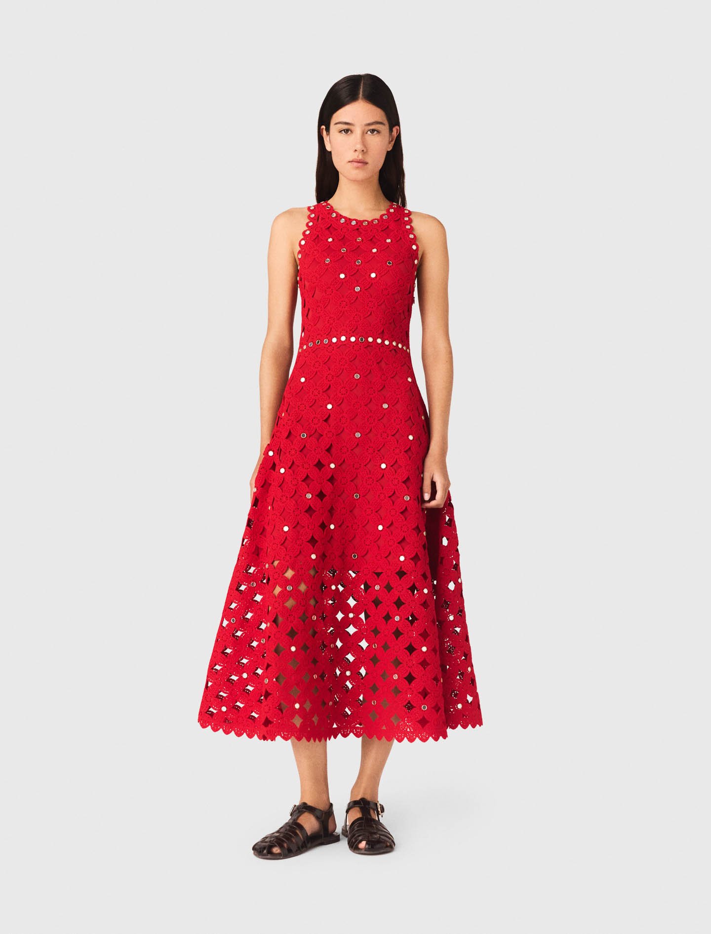 Woman's polyester Mirrored crochet dress for Spring/Summer, size Large, in color Red /