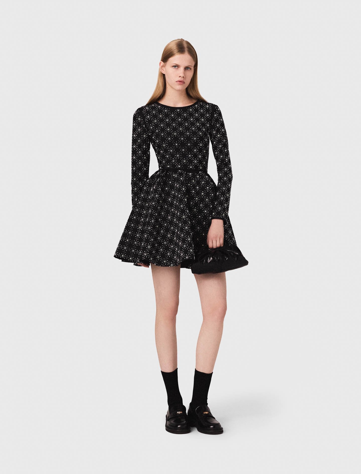 Woman's polyamide Pearl and rhinestone skater dress for Fall/Winter, size Medium, in color Black /